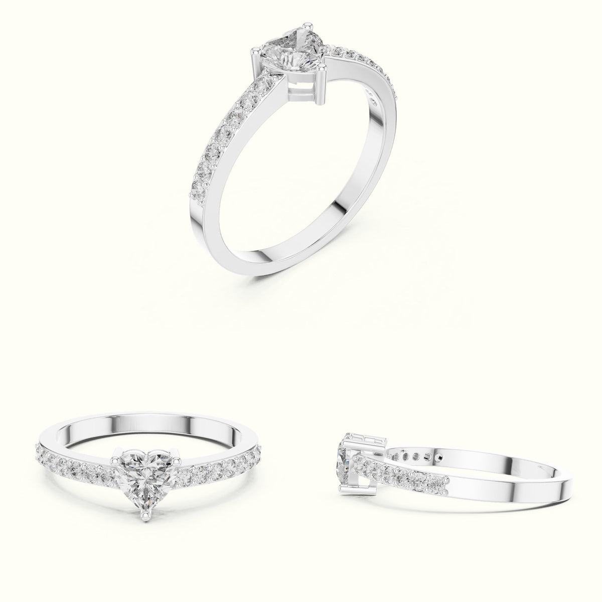Three-Prong Heart Basket Lab-Grown Diamond Solitaire Ring — White gold, on the hand | Crystal N Cuts