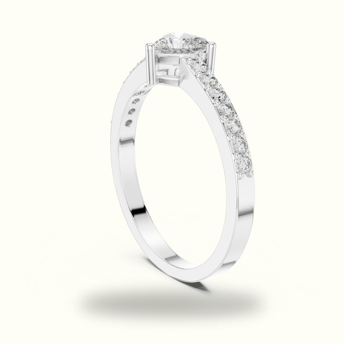 Three-Prong Heart Basket Lab-Grown Diamond Solitaire Ring — White gold, view 1 | Crystal N Cuts