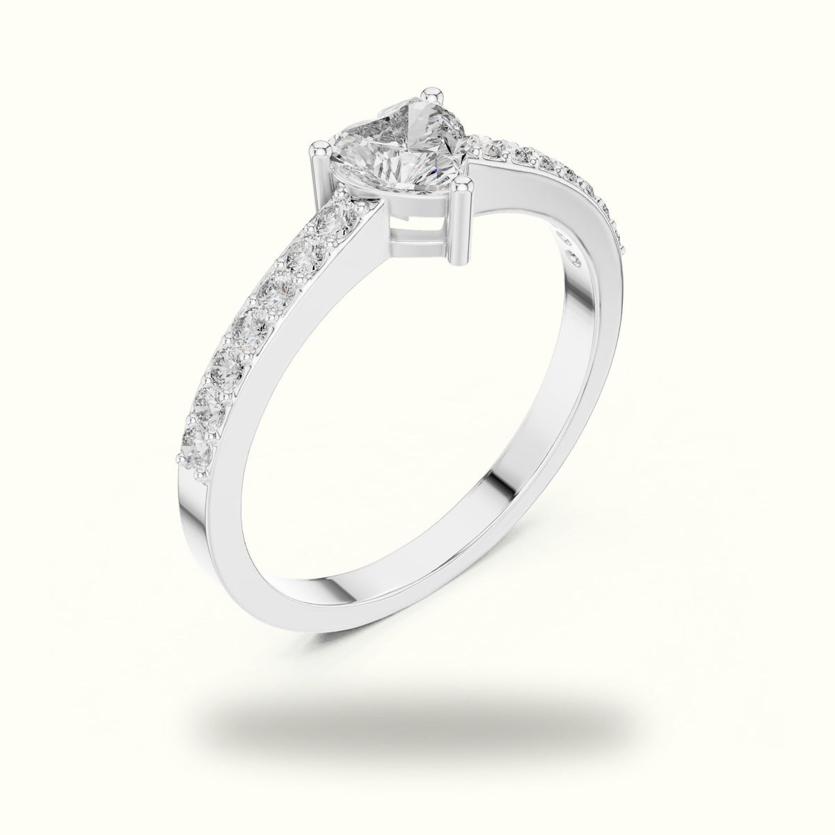 Three-Prong Heart Basket Lab-Grown Diamond Solitaire Ring — White gold, view 2 | Crystal N Cuts