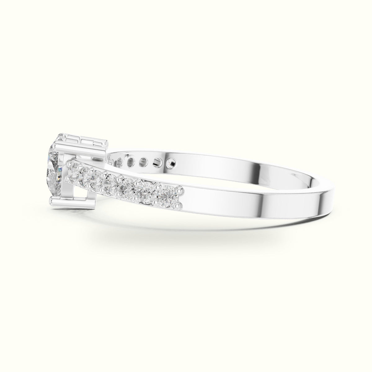 Three-Prong Heart Basket Lab-Grown Diamond Solitaire Ring — White gold, view 3 | Crystal N Cuts