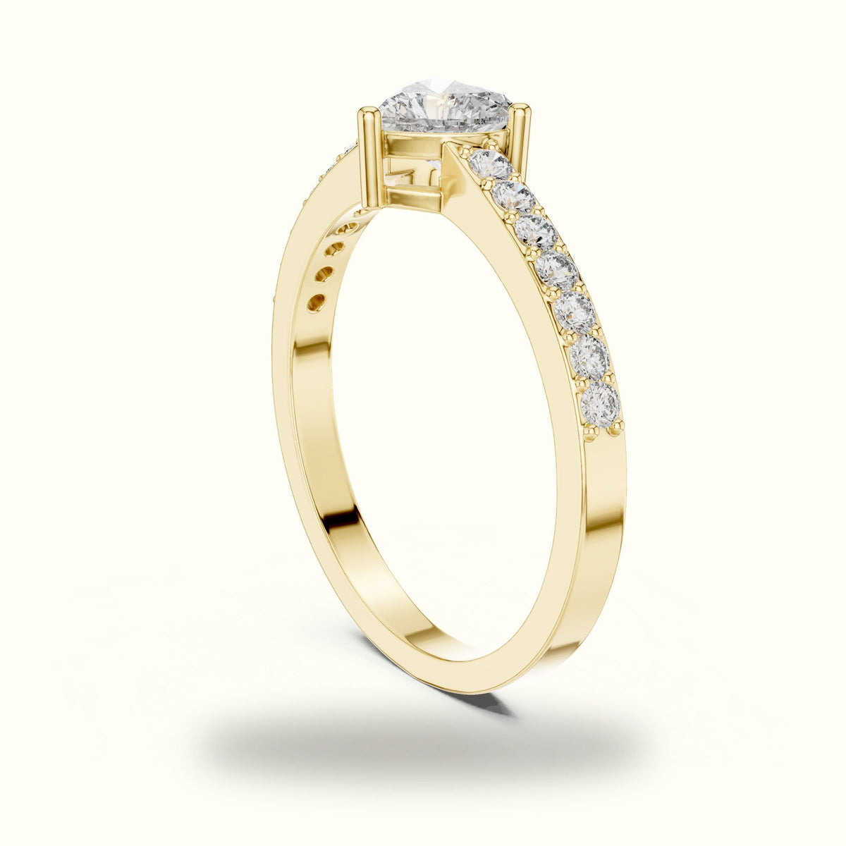 Three-Prong Heart Basket Lab-Grown Diamond Solitaire Ring — Yellow gold, view 1 | Crystal N Cuts