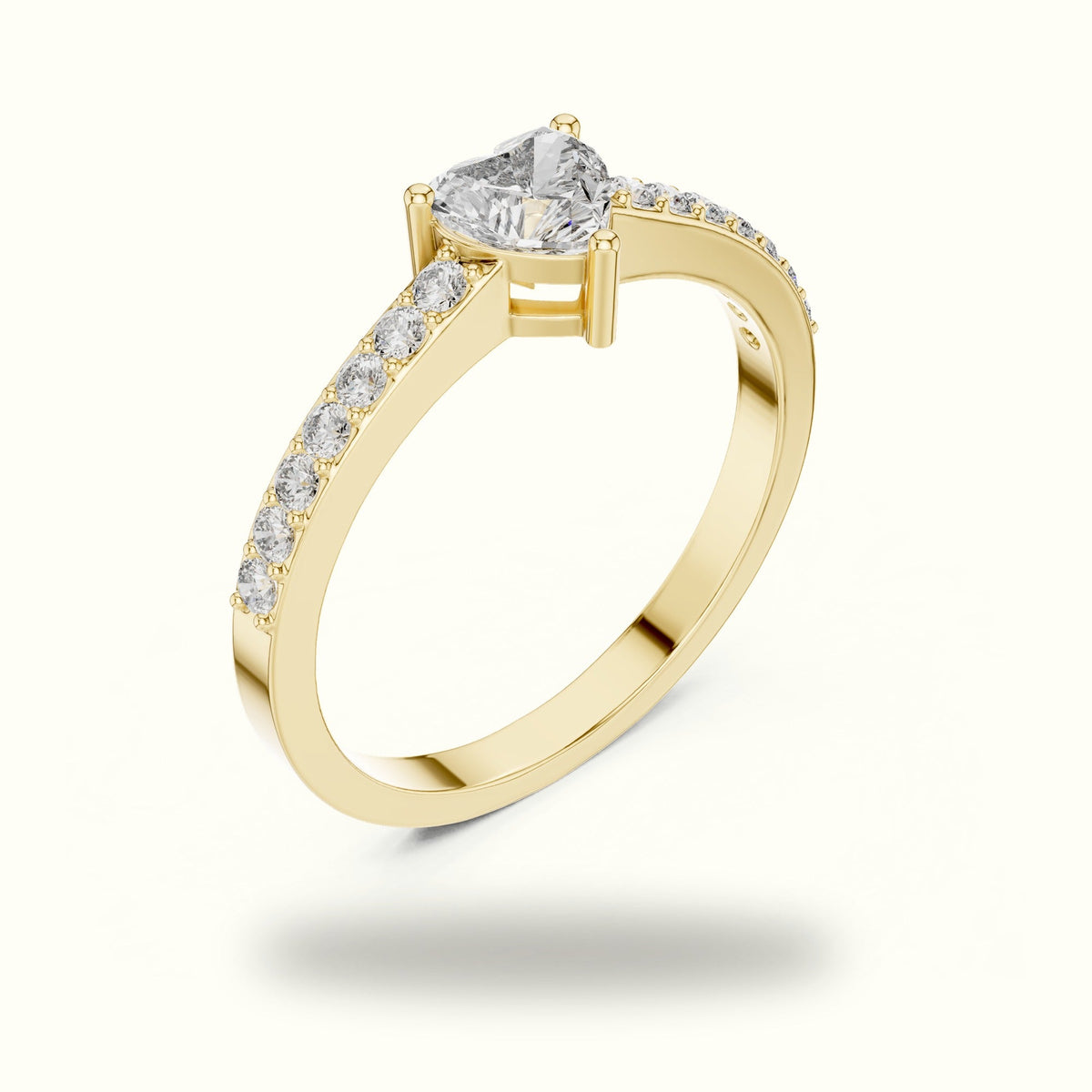Three-Prong Heart Basket Lab-Grown Diamond Solitaire Ring — Yellow gold, view 2 | Crystal N Cuts