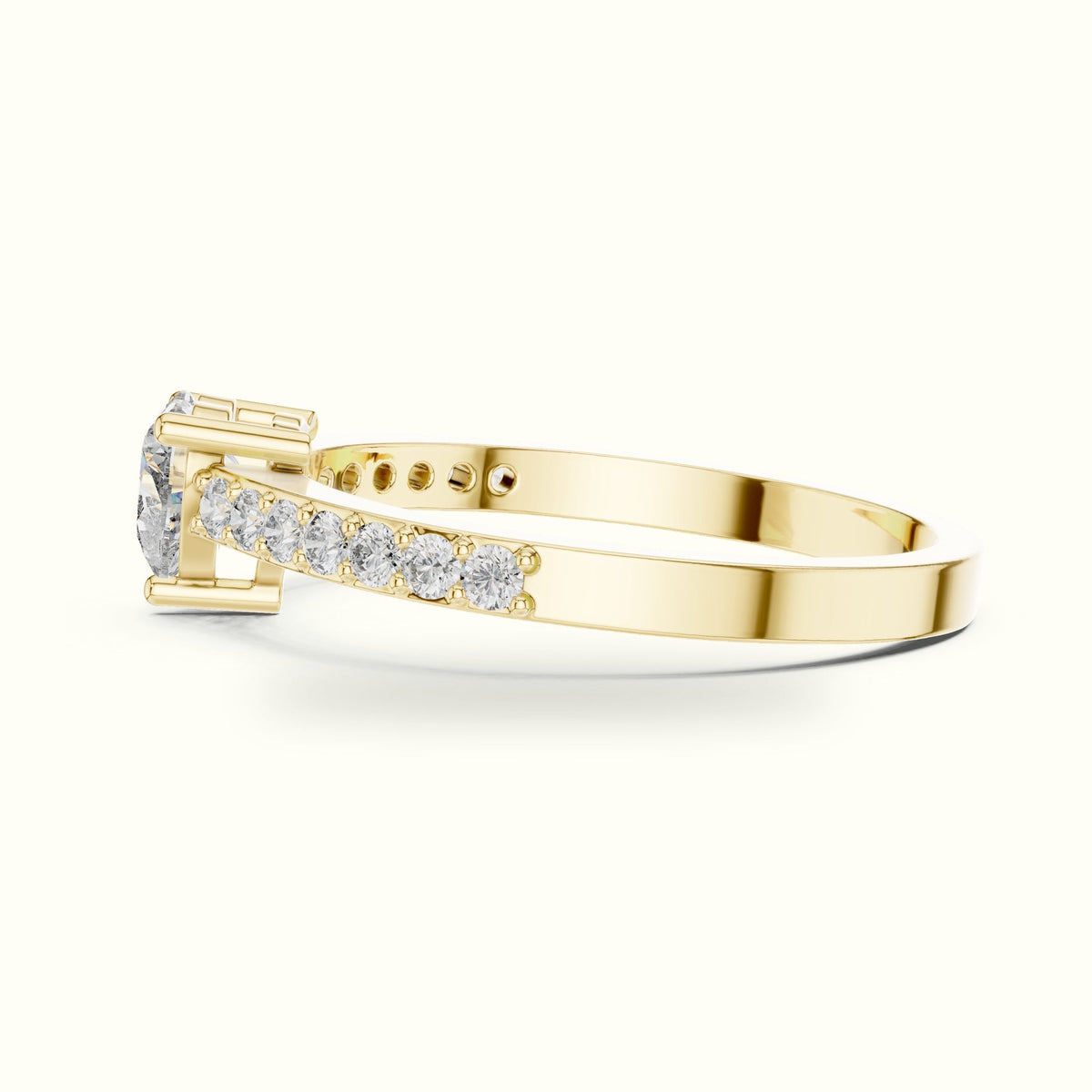 Three-Prong Heart Basket Lab-Grown Diamond Solitaire Ring — Yellow gold, view 3 | Crystal N Cuts