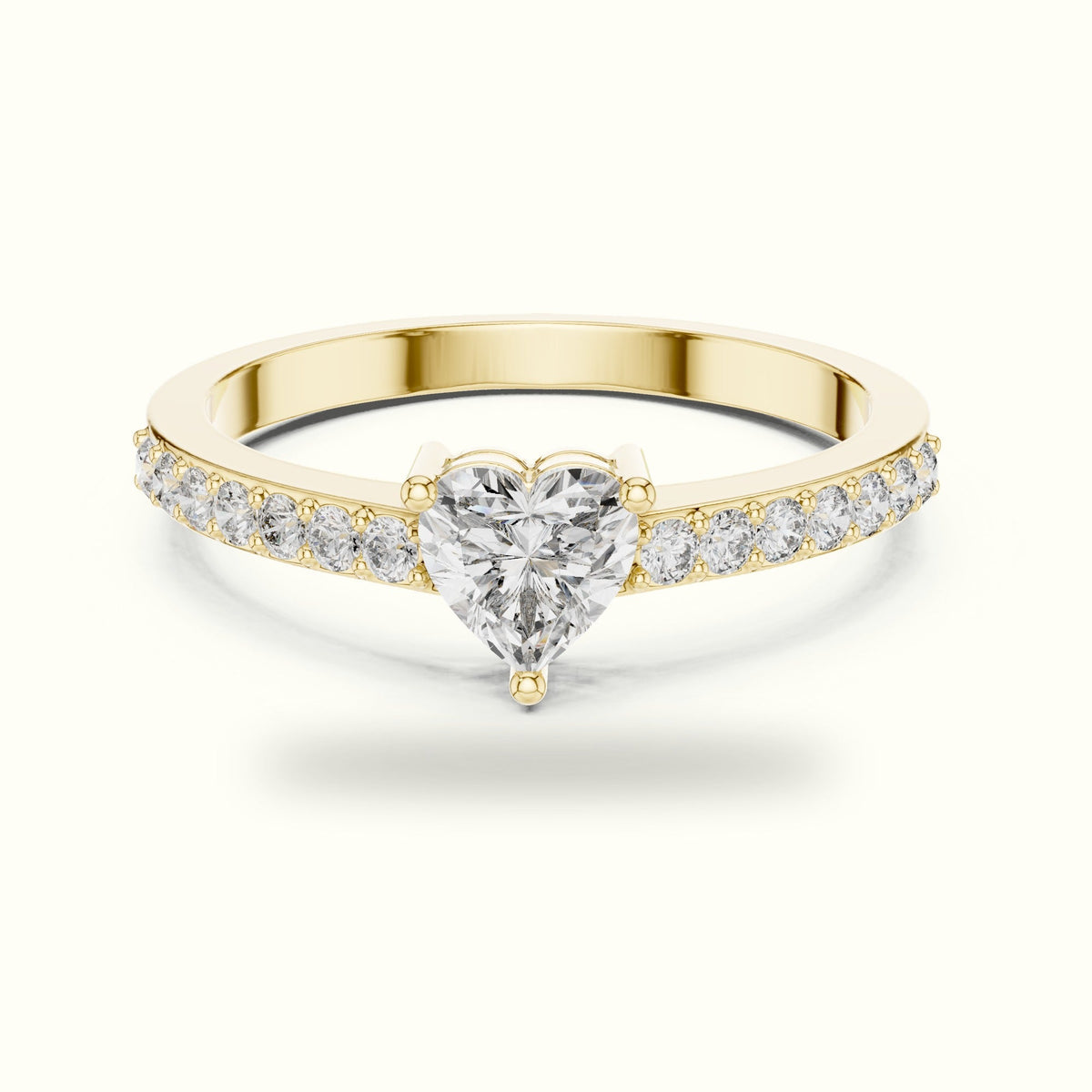 Three-Prong Heart Basket Lab-Grown Diamond Solitaire Ring — Yellow gold, front view | Crystal N Cuts