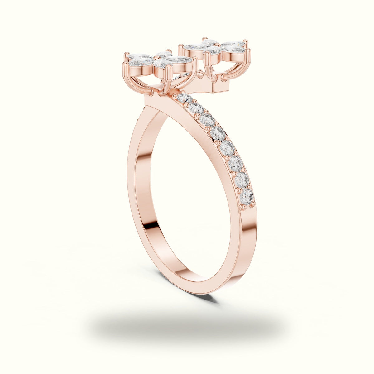 Classic Marquise Bypass Cluster Lab-Grown Diamond Ring — Rose gold, view 1 | Crystal N Cuts