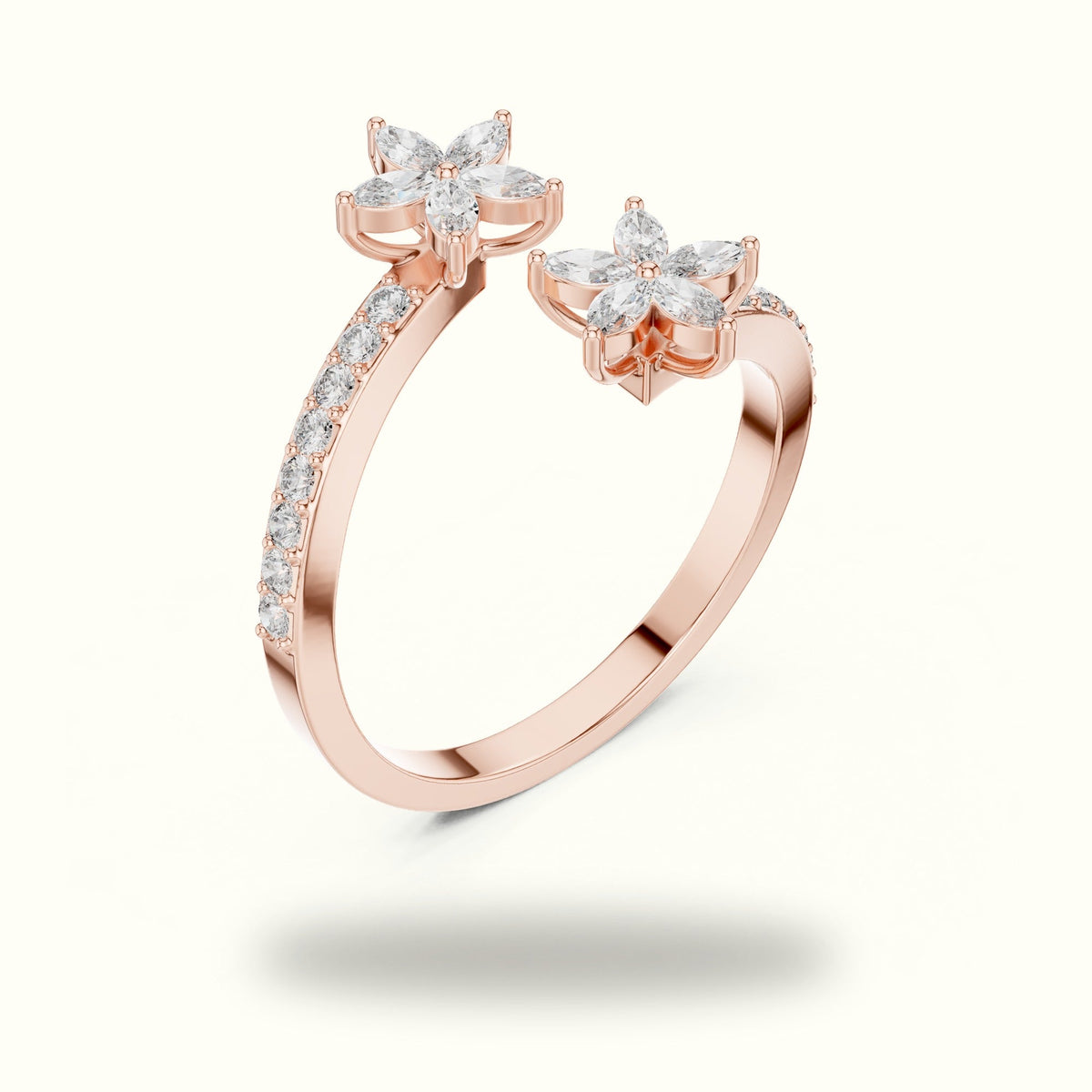 Classic Marquise Bypass Cluster Lab-Grown Diamond Ring — Rose gold, view 2 | Crystal N Cuts