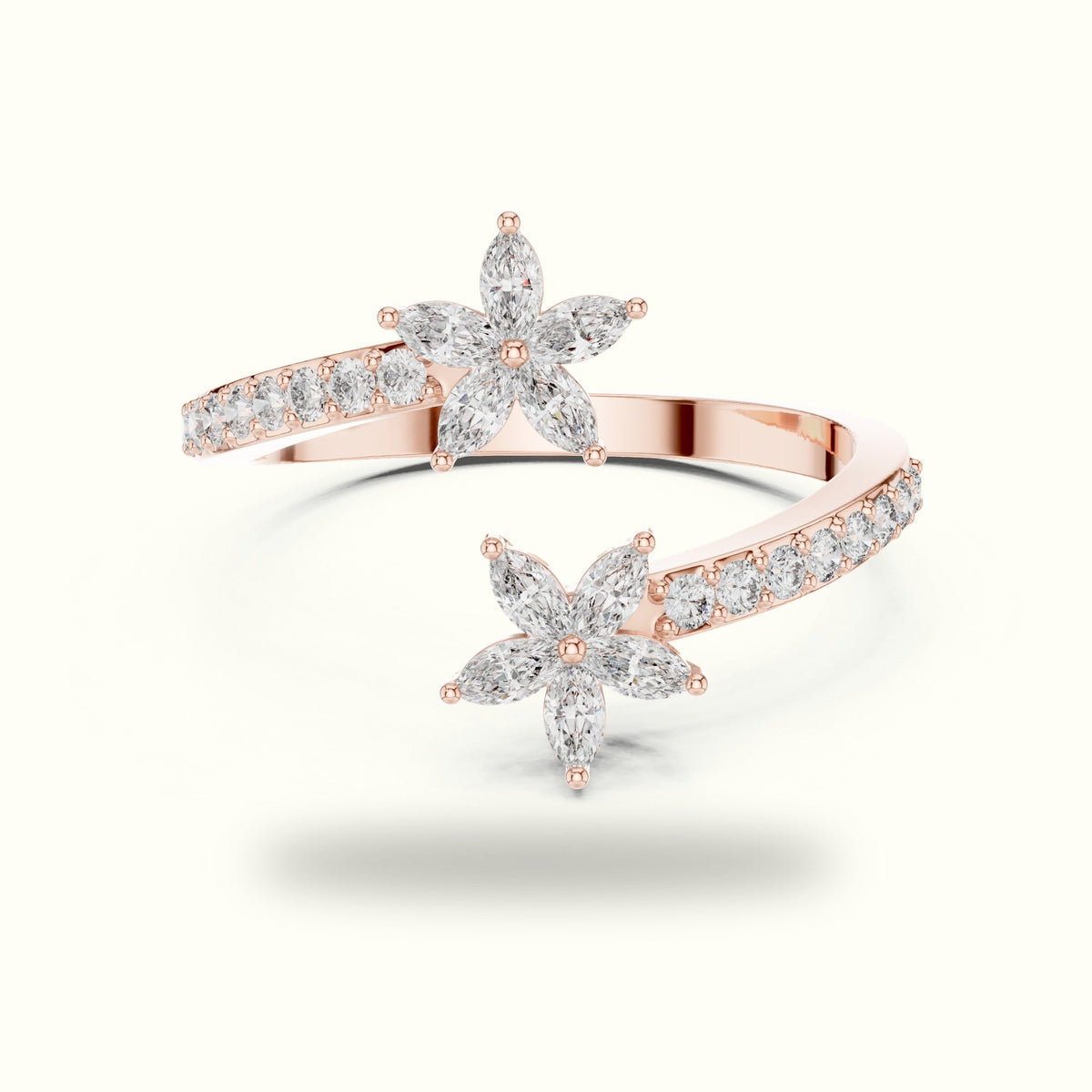 Classic Marquise Bypass Cluster Lab-Grown Diamond Ring — Rose gold, front view | Crystal N Cuts