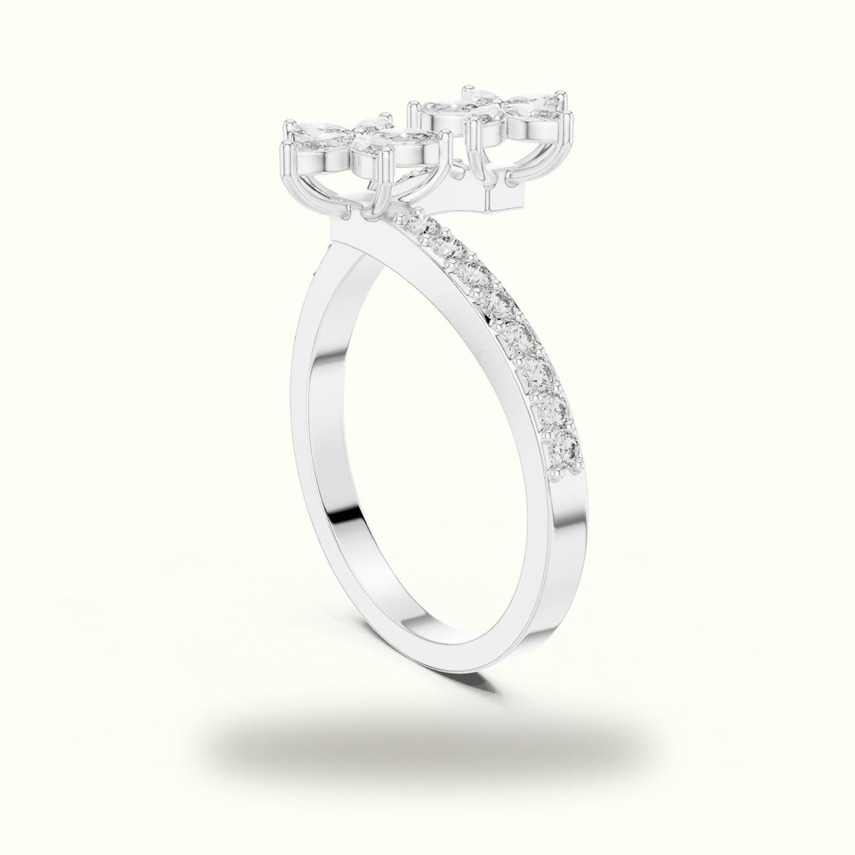 Classic Marquise Bypass Cluster Lab-Grown Diamond Ring — White gold, view 1 | Crystal N Cuts