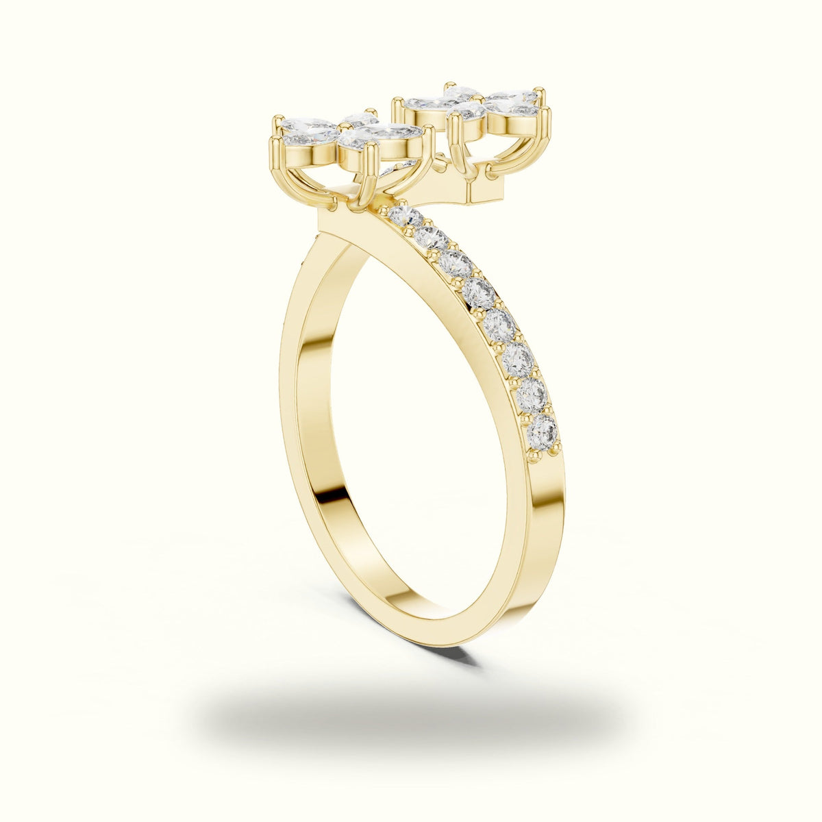 Classic Marquise Bypass Cluster Lab-Grown Diamond Ring — Yellow gold, view 1 | Crystal N Cuts