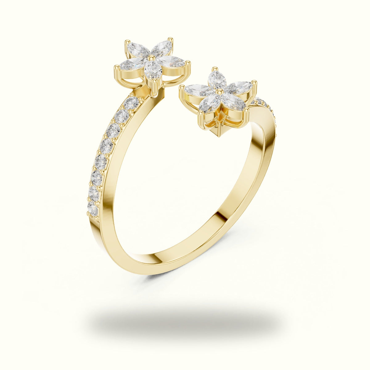 Classic Marquise Bypass Cluster Lab-Grown Diamond Ring — Yellow gold, view 2 | Crystal N Cuts