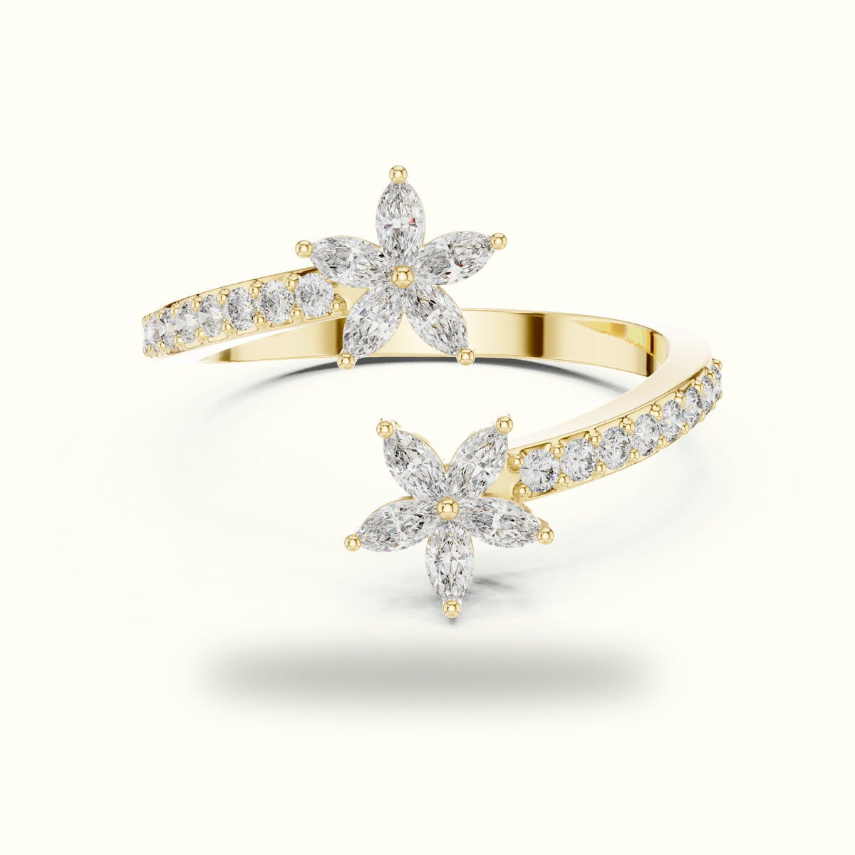 Classic Marquise Bypass Cluster Lab-Grown Diamond Ring — Yellow gold, front view | Crystal N Cuts