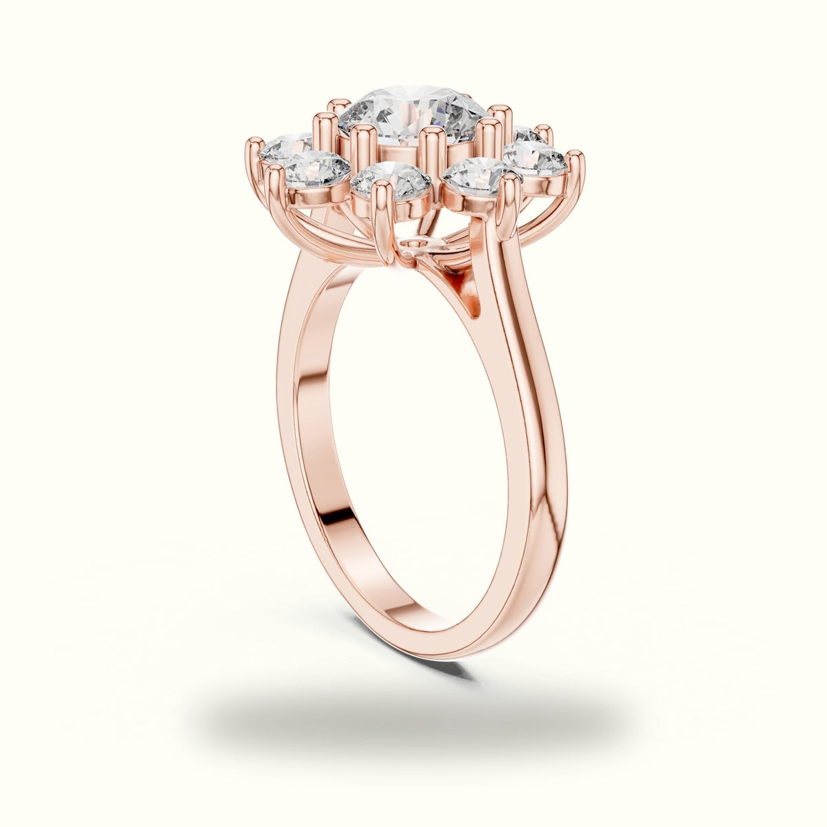 Round lab-grown diamond Flower Cluster Ring — Rose gold, view 1 | Crystal N Cuts