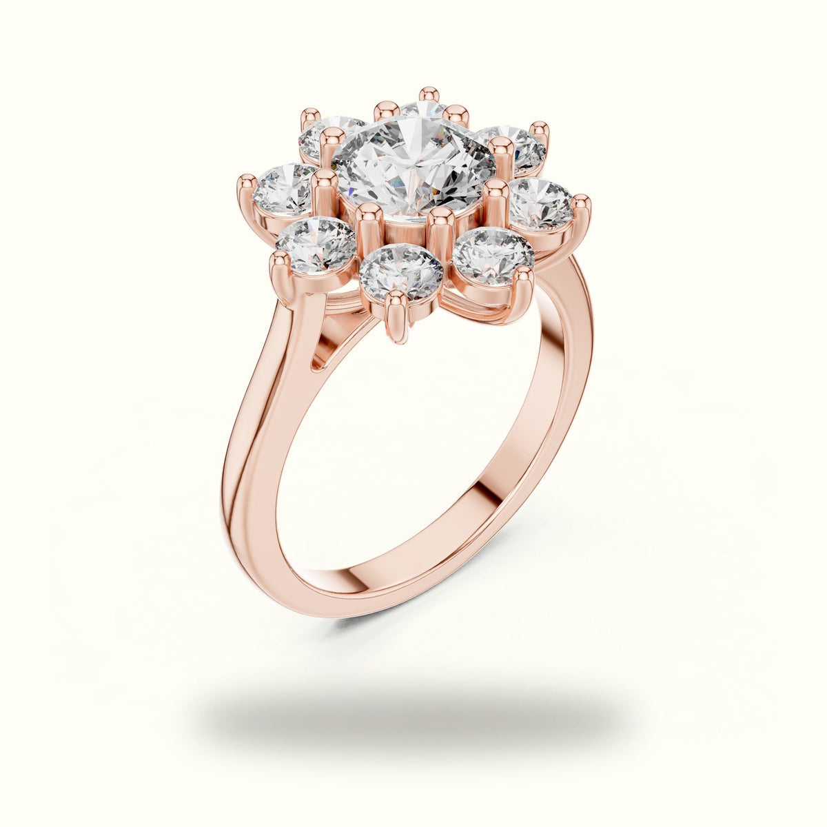 Round lab-grown diamond Flower Cluster Ring — Rose gold, view 2 | Crystal N Cuts