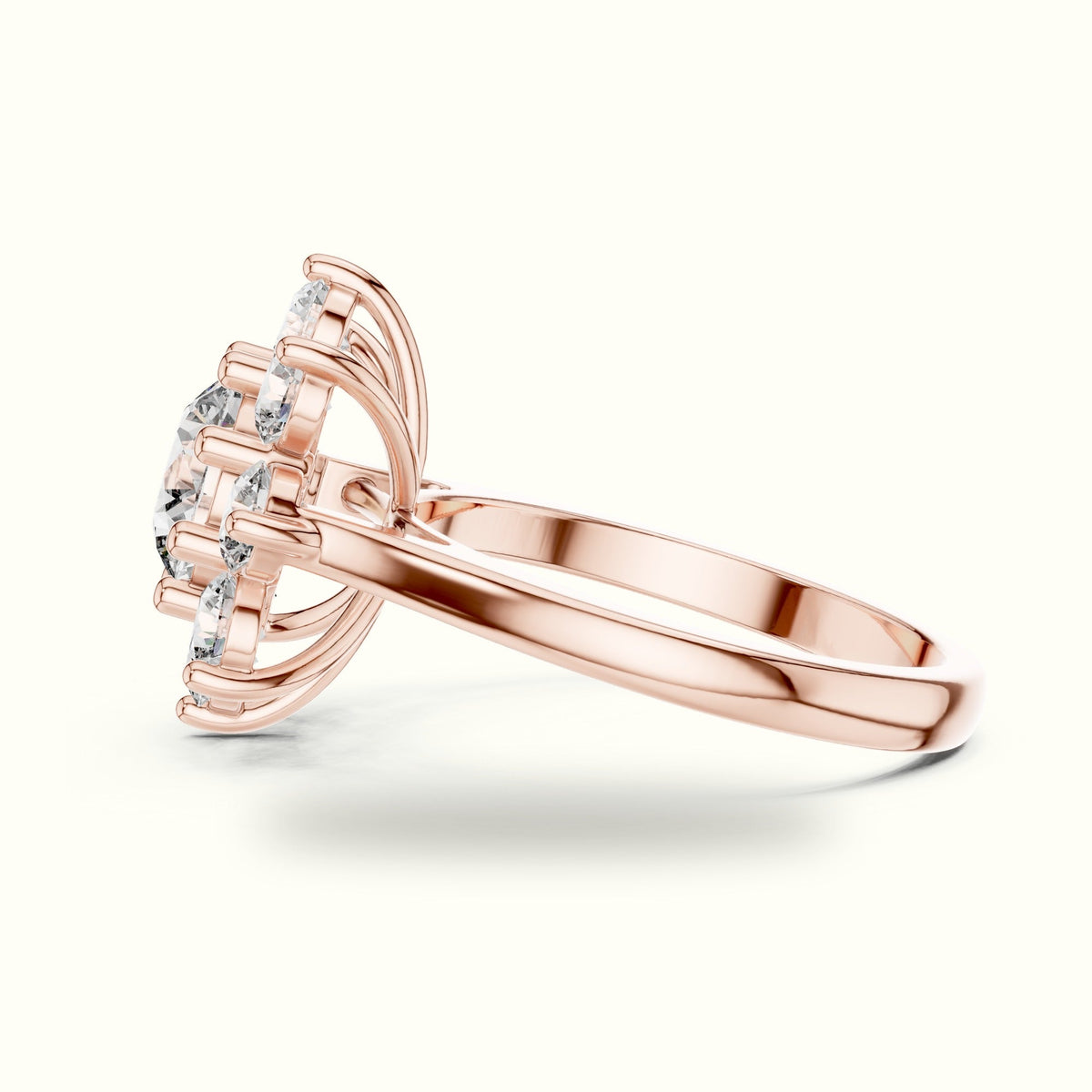 Round lab-grown diamond Flower Cluster Ring — Rose gold, view 3 | Crystal N Cuts