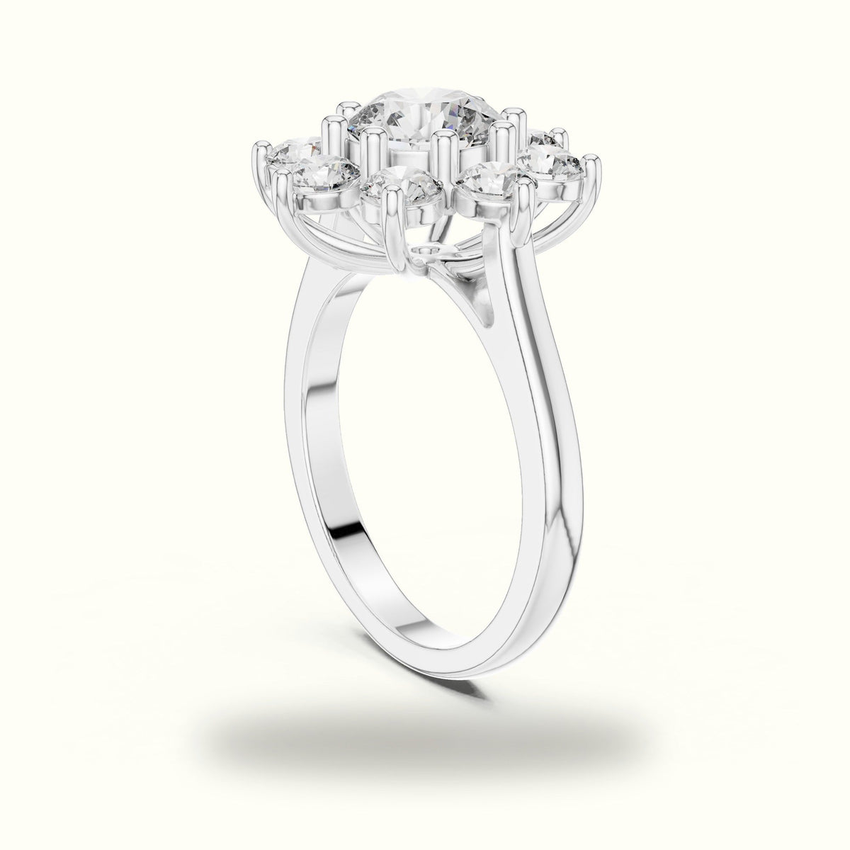 Round lab-grown diamond Flower Cluster Ring — White gold, view 1 | Crystal N Cuts