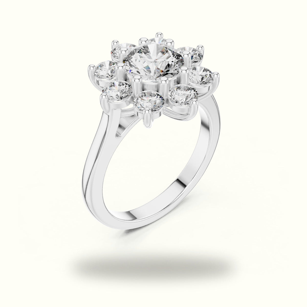 Round lab-grown diamond Flower Cluster Ring — White gold, view 2 | Crystal N Cuts