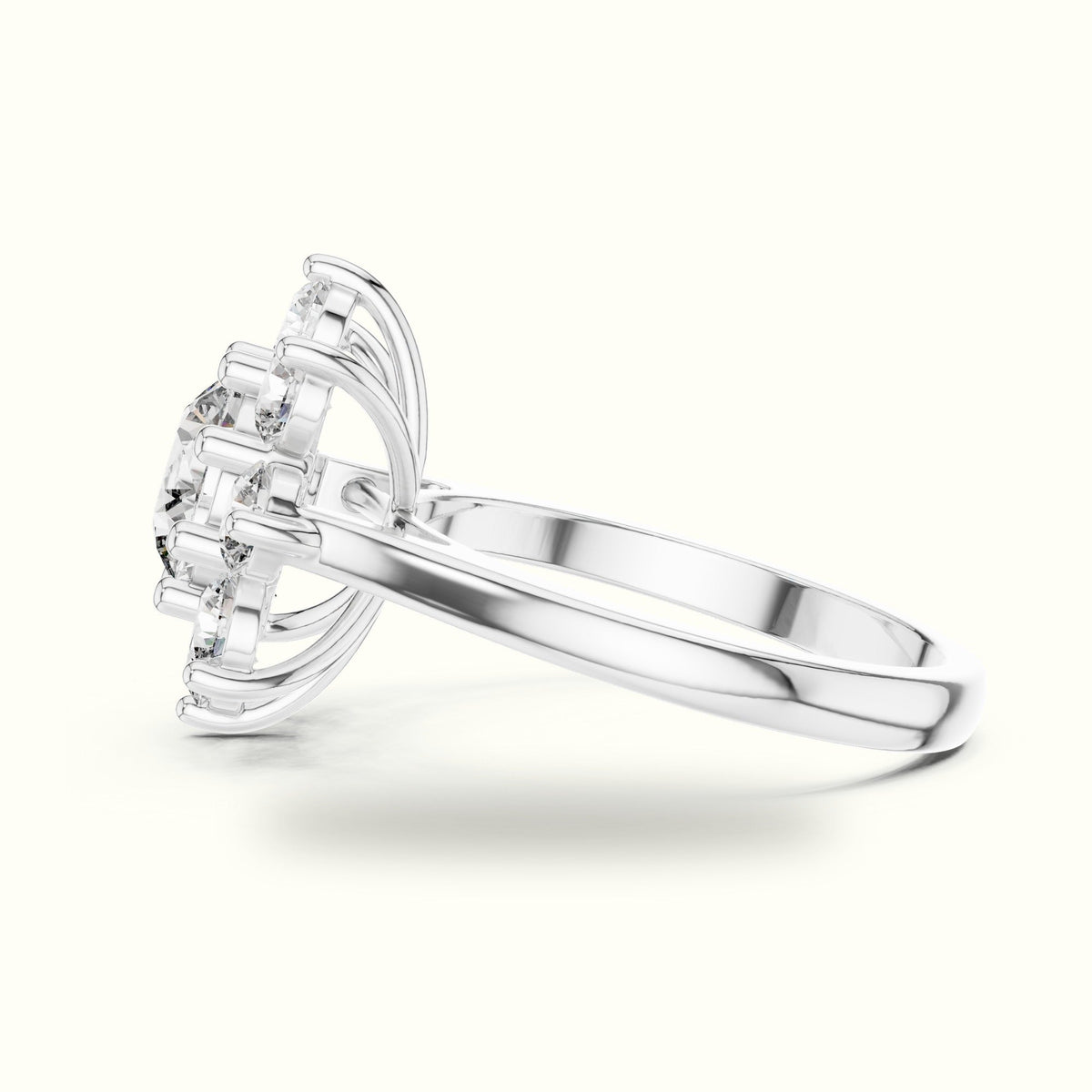Round lab-grown diamond Flower Cluster Ring — White gold, view 3 | Crystal N Cuts