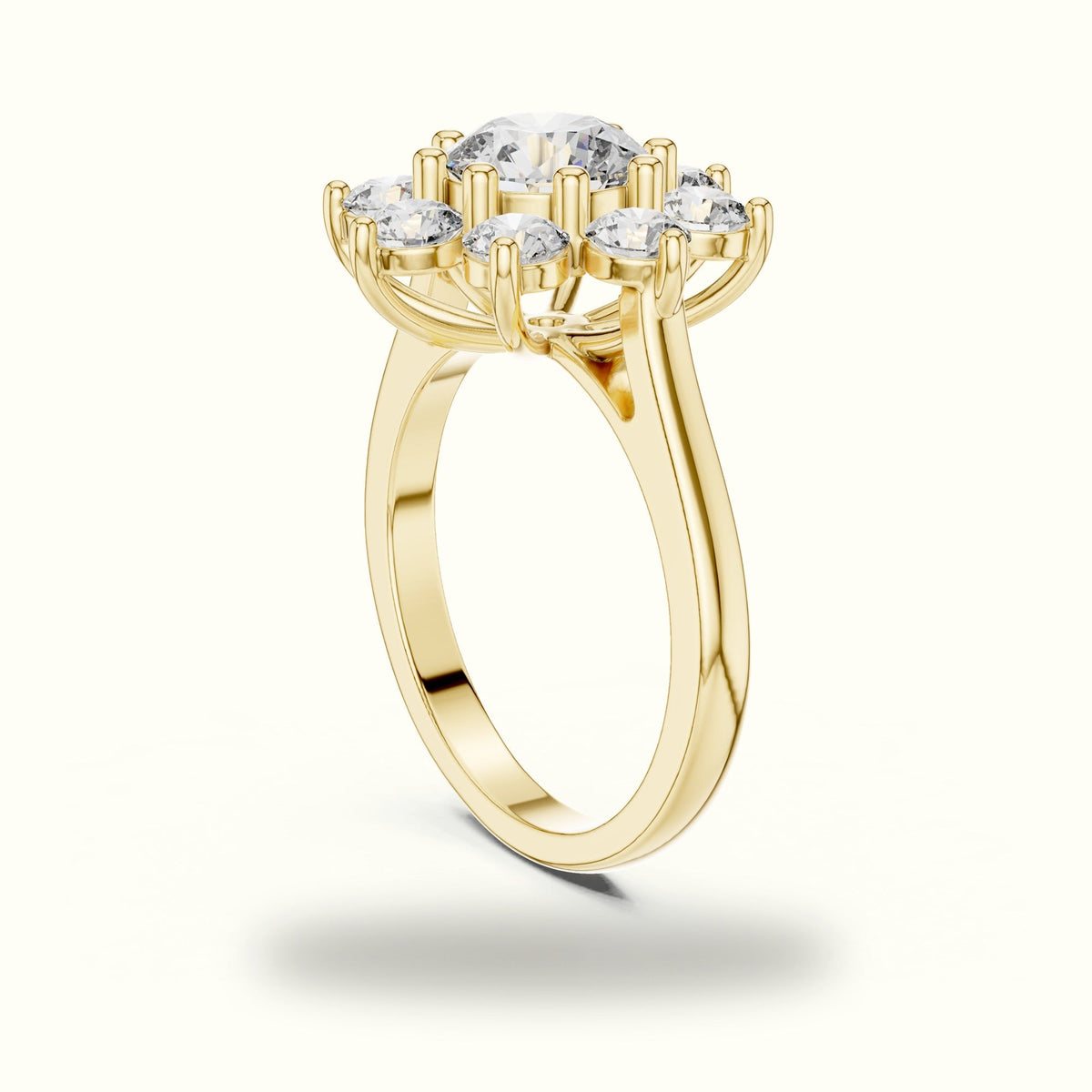 Round lab-grown diamond Flower Cluster Ring — Yellow gold, view 1 | Crystal N Cuts