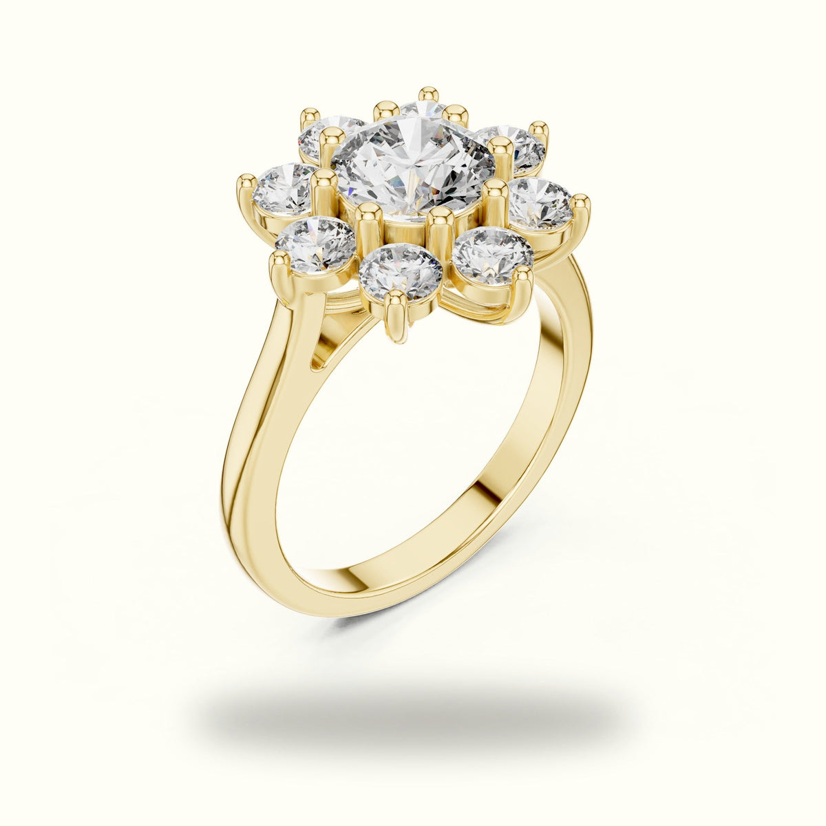 Round lab-grown diamond Flower Cluster Ring — Yellow gold, view 2 | Crystal N Cuts
