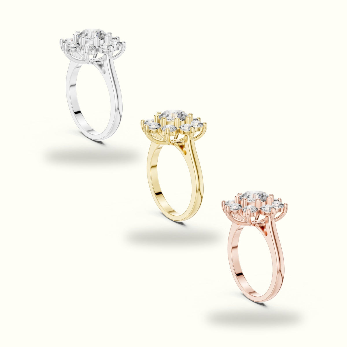 Round lab-grown diamond Flower Cluster Ring — Rose gold, in yellow, white and rose gold | Crystal N Cuts