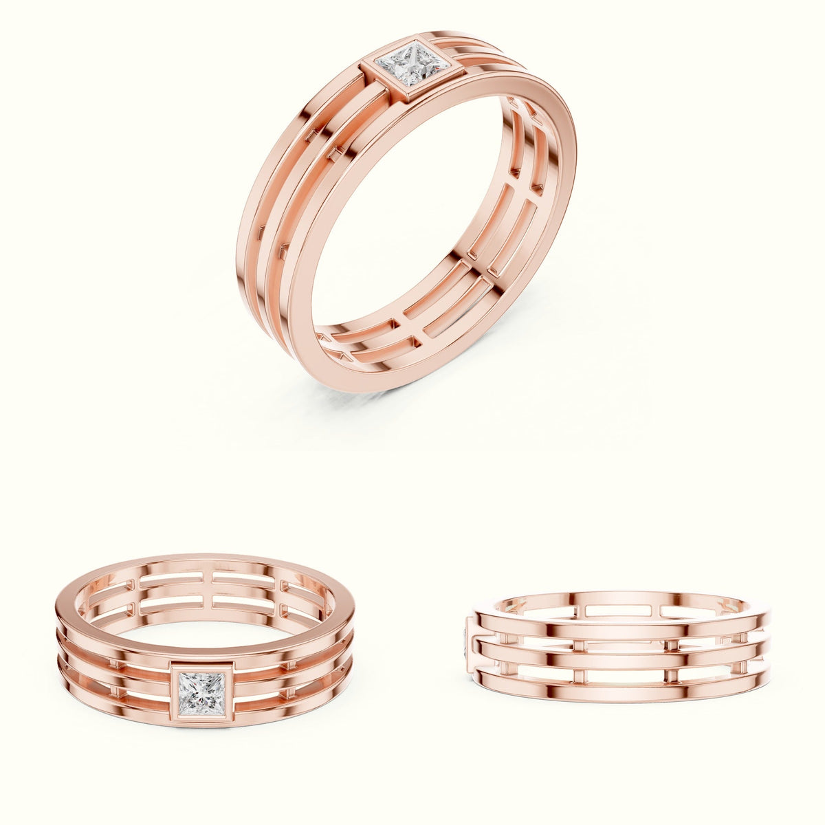 Princess Bezel Set Lab-Grown Diamond Ring — Rose gold, on the hand | Crystal N Cuts