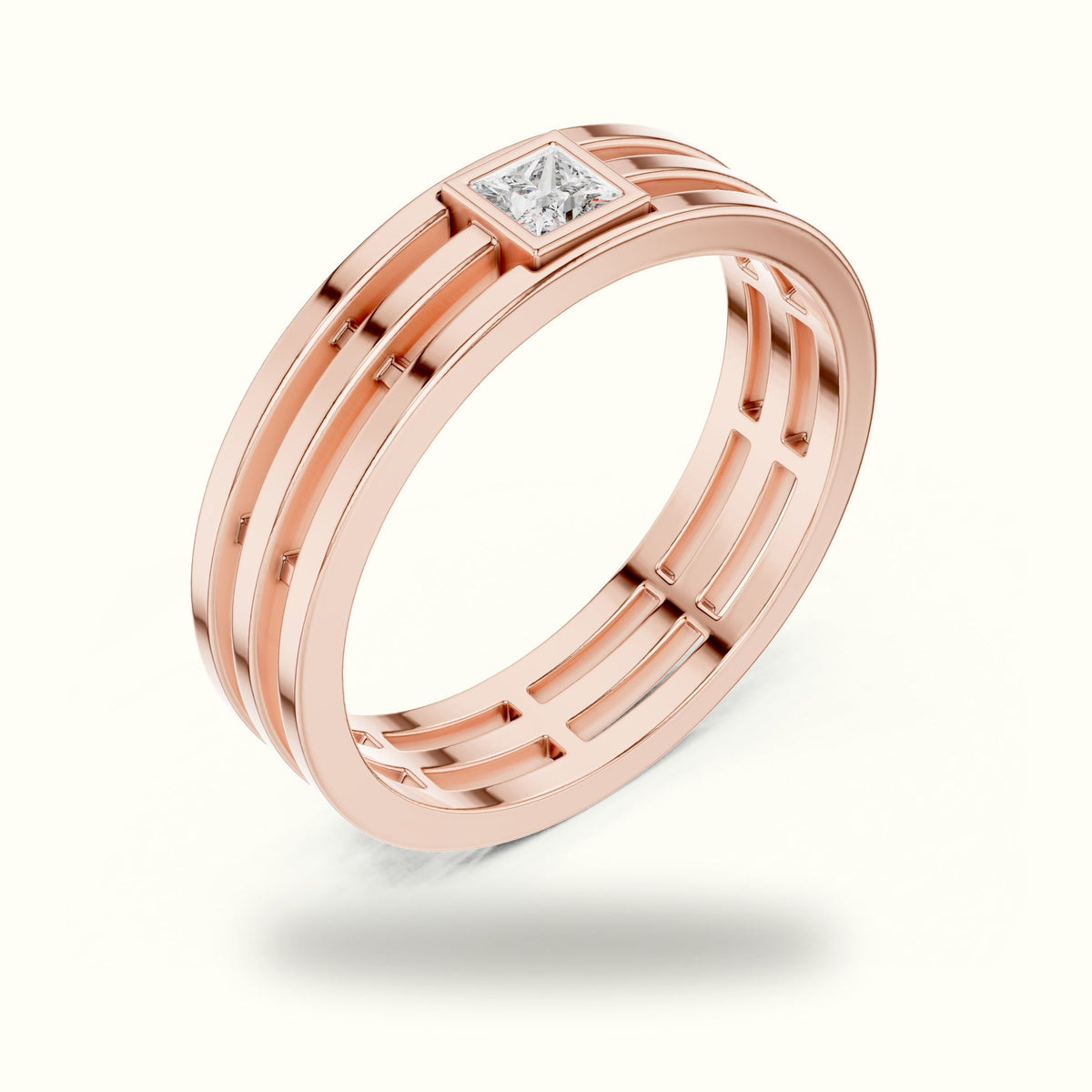 Princess Bezel Set Lab-Grown Diamond Ring — Rose gold, view 2 | Crystal N Cuts