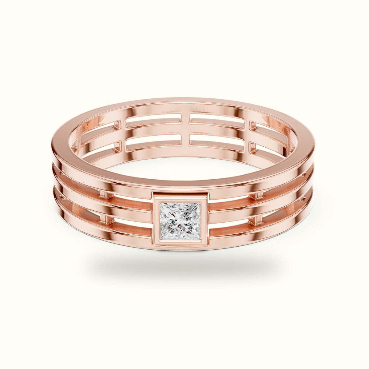 Princess Bezel Set Lab-Grown Diamond Ring — Rose gold, front view | Crystal N Cuts