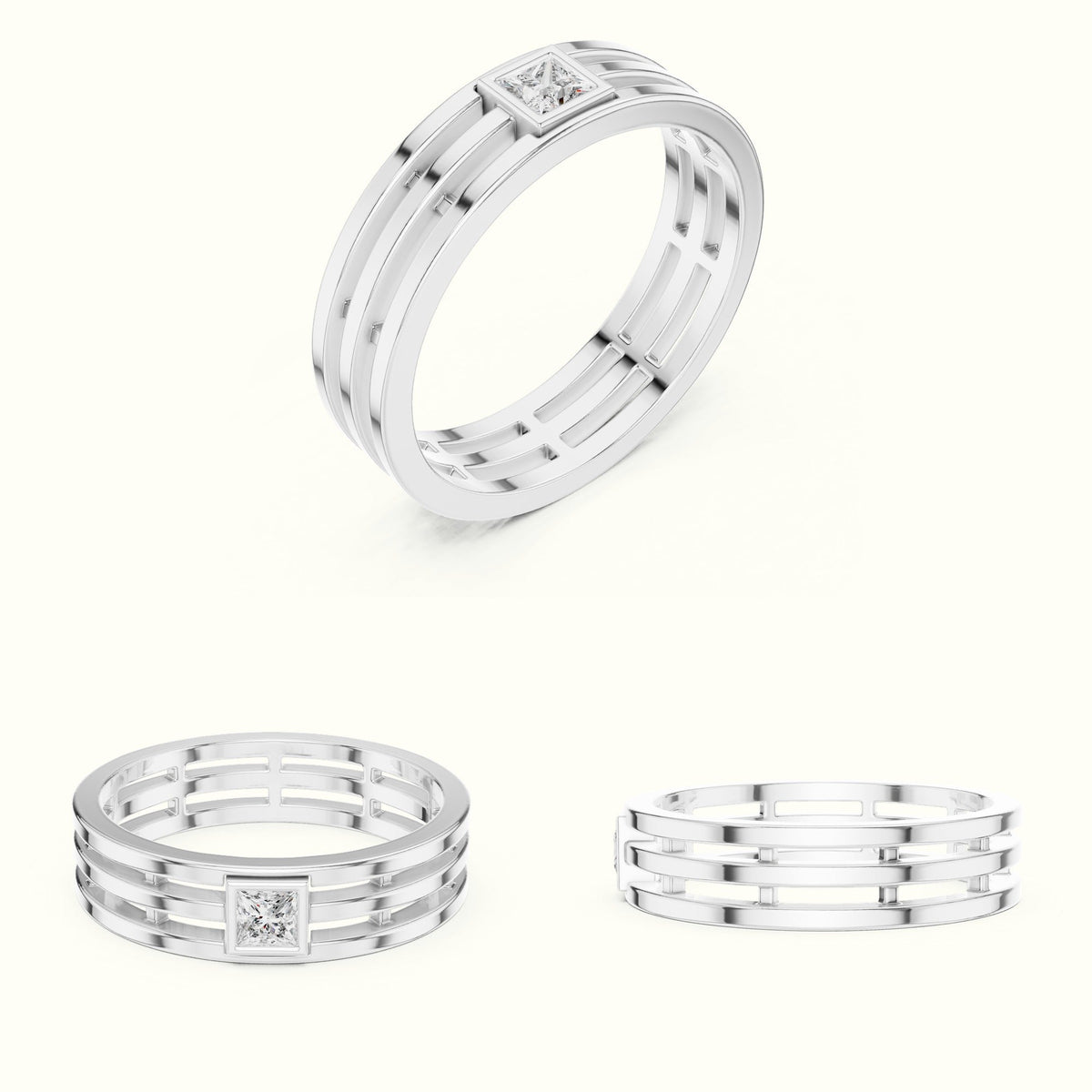 Princess Bezel Set Lab-Grown Diamond Ring — White gold, on the hand | Crystal N Cuts