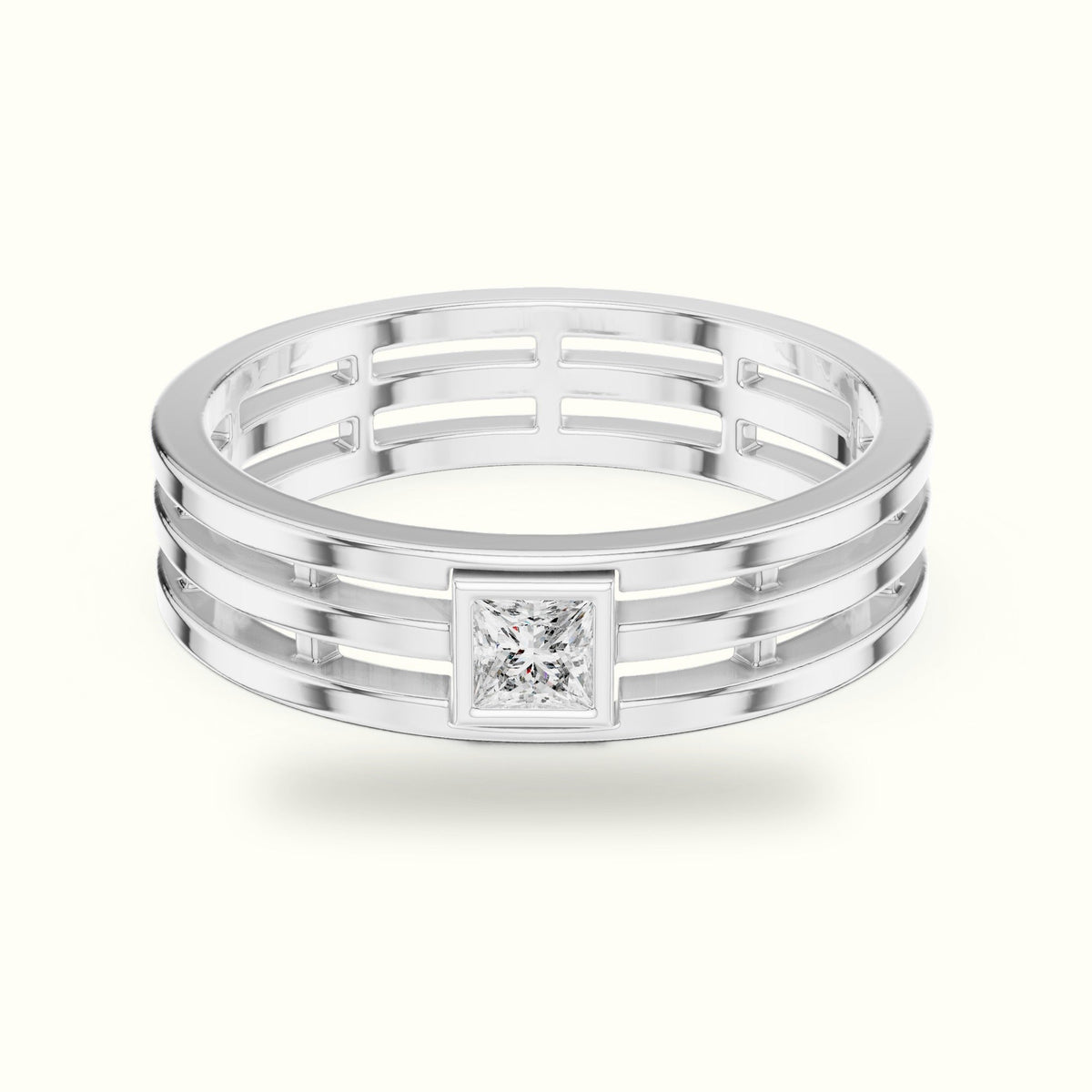 Princess Bezel Set Lab-Grown Diamond Ring — White gold, front view | Crystal N Cuts