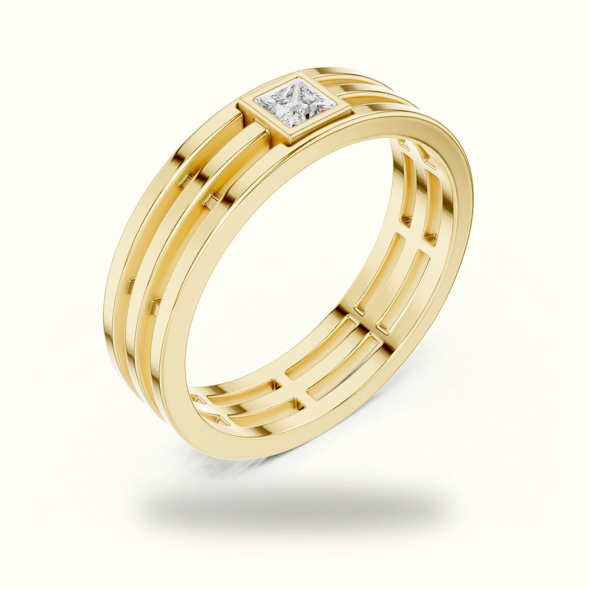 Princess Bezel Set Lab-Grown Diamond Ring — Yellow gold, view 2 | Crystal N Cuts
