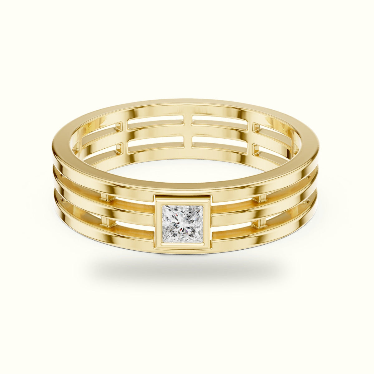 Princess Bezel Set Lab-Grown Diamond Ring — Yellow gold, front view | Crystal N Cuts