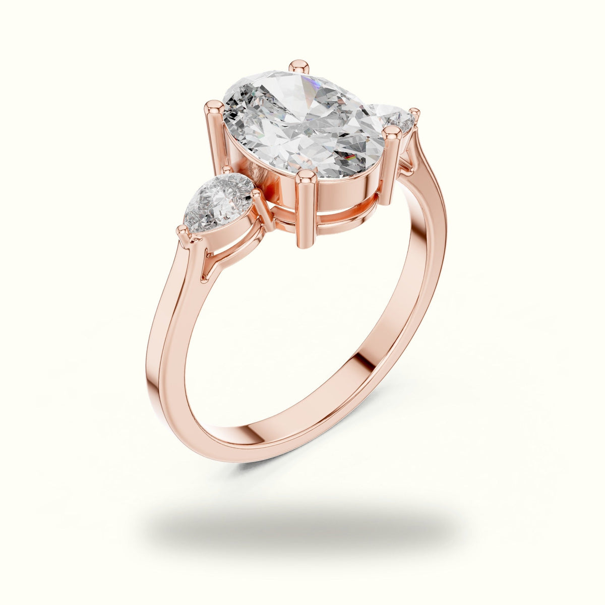 Oval Three-Stone Lab-Grown Diamond Ring — Rose gold, view 2 | Crystal N Cuts