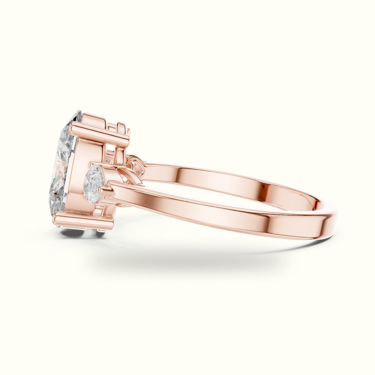 Oval Three-Stone Lab-Grown Diamond Ring — Rose gold, view 3 | Crystal N Cuts