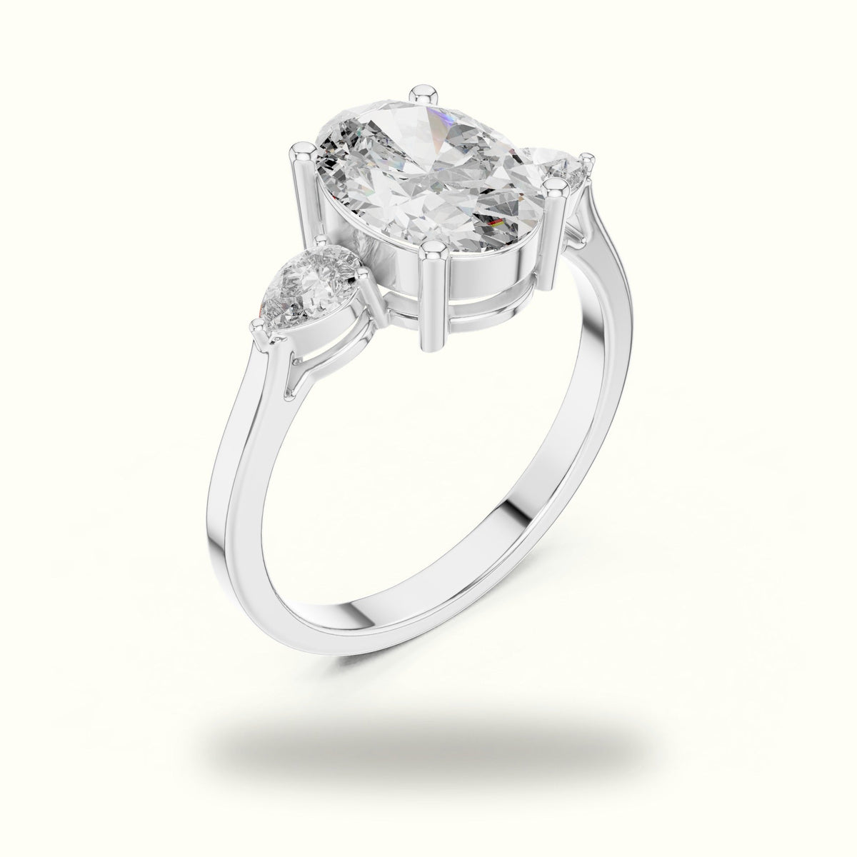 Oval Three-Stone Lab-Grown Diamond Ring — White gold, view 2 | Crystal N Cuts
