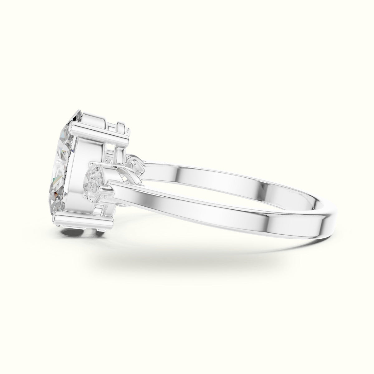 Oval Three-Stone Lab-Grown Diamond Ring — White gold, view 3 | Crystal N Cuts