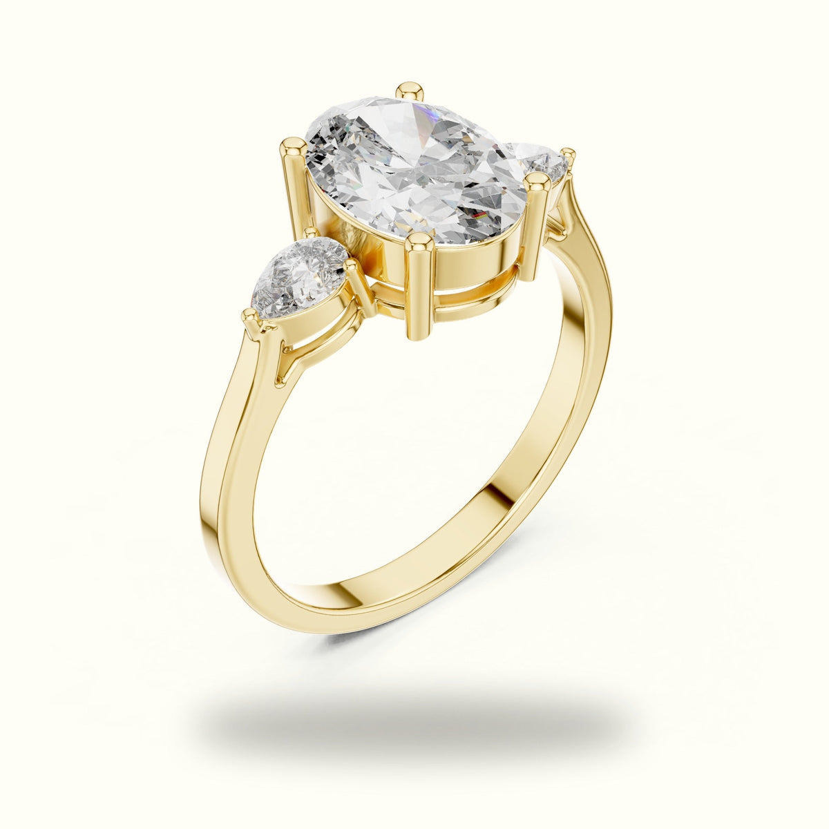 Oval Three-Stone Lab-Grown Diamond Ring — Yellow gold, view 2 | Crystal N Cuts