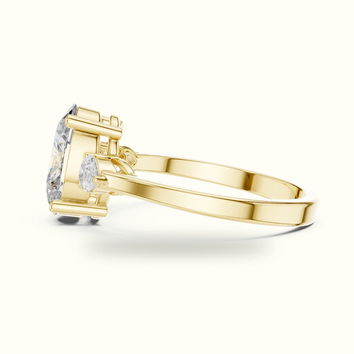 Oval Three-Stone Lab-Grown Diamond Ring — Yellow gold, view 3 | Crystal N Cuts