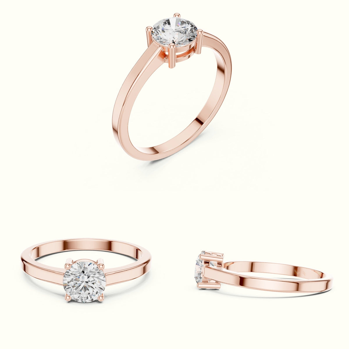 Round Basket Lab-Grown Diamond Solitaire Ring — Rose gold, on the hand | Crystal N Cuts