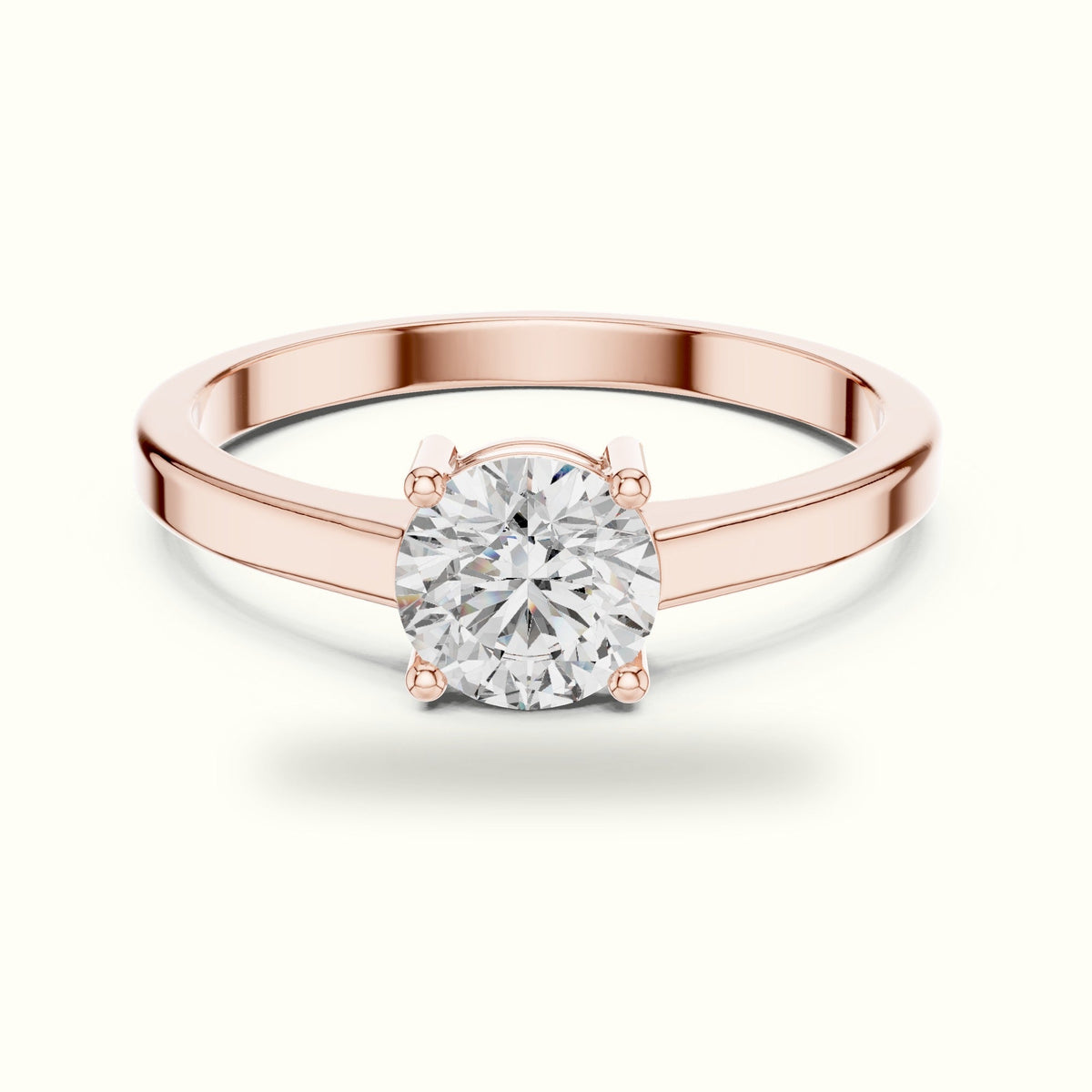 Round Basket Lab-Grown Diamond Solitaire Ring — Rose gold, front view | Crystal N Cuts