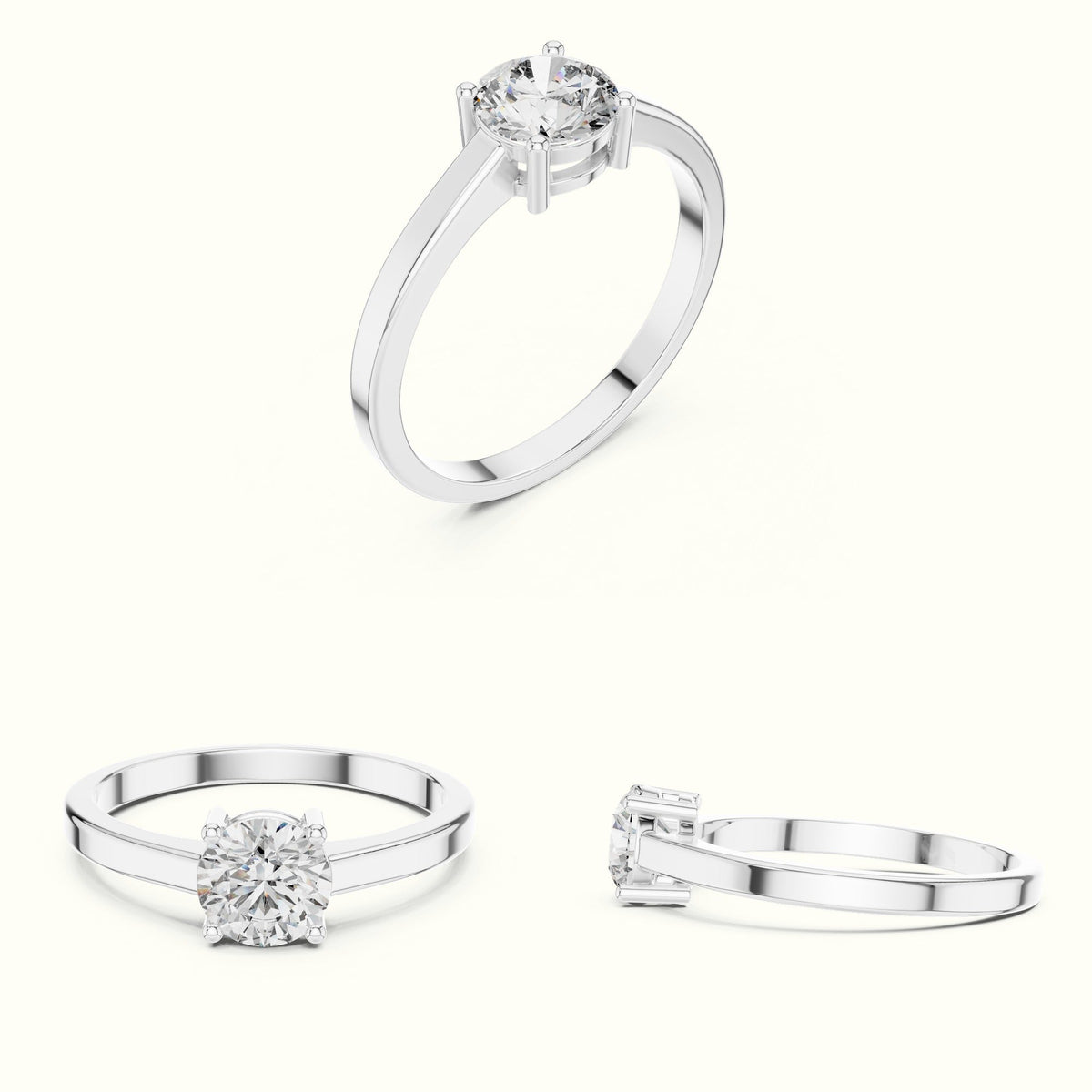 Round Basket Lab-Grown Diamond Solitaire Ring — White gold, on the hand | Crystal N Cuts