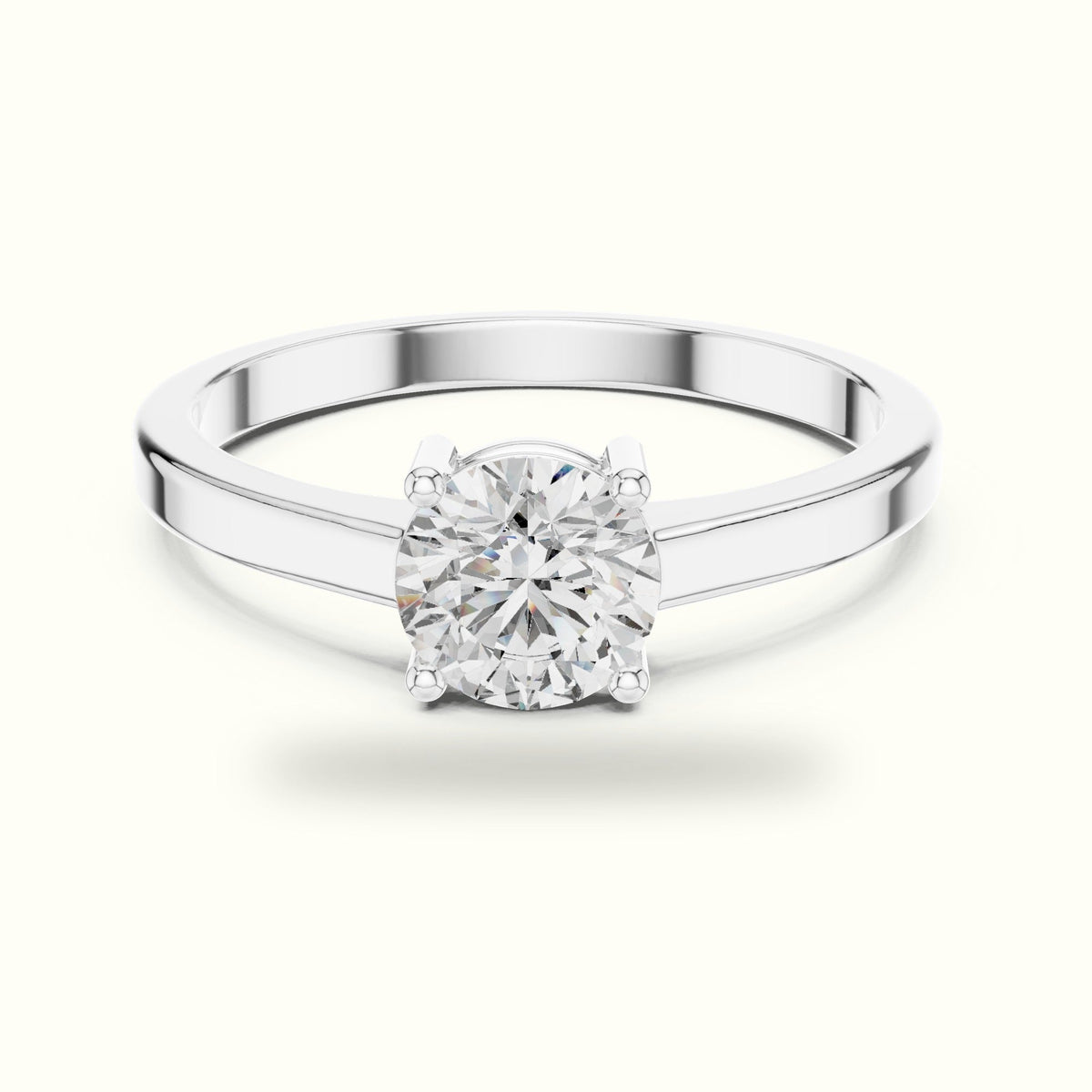 Round Basket Lab-Grown Diamond Solitaire Ring — White gold, front view | Crystal N Cuts