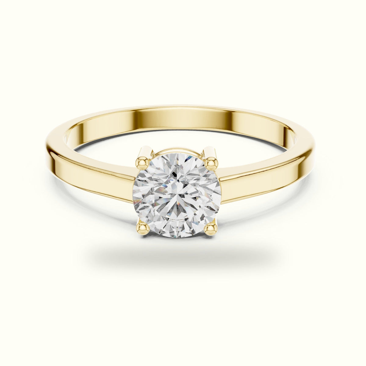 Round Basket Lab-Grown Diamond Solitaire Ring — Yellow gold, front view | Crystal N Cuts