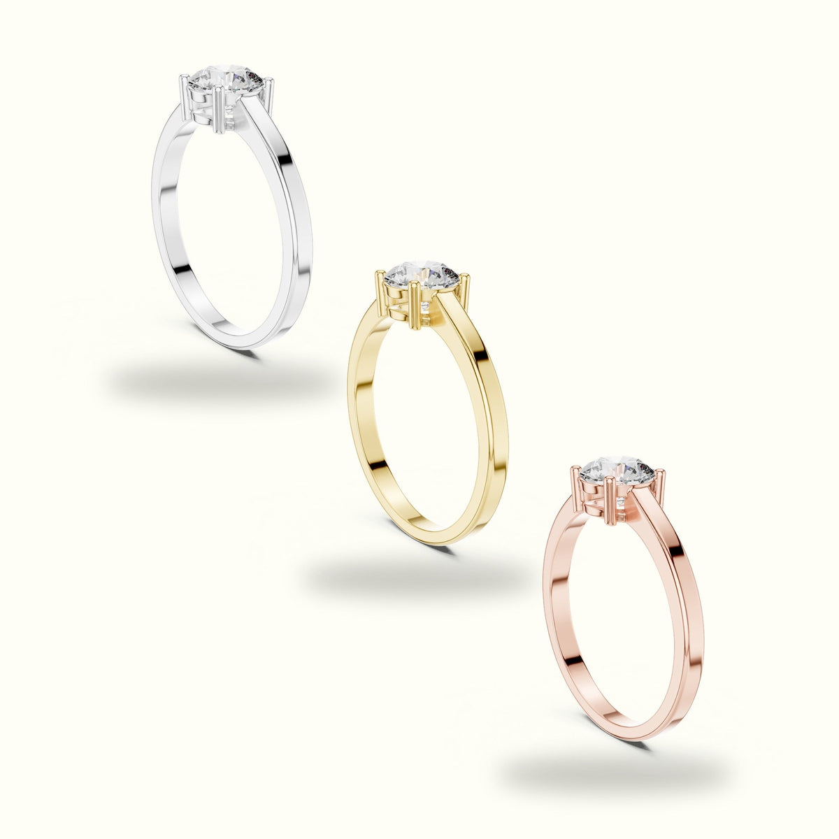 Round Basket Lab-Grown Diamond Solitaire Ring — White gold, in yellow, white and rose gold | Crystal N Cuts