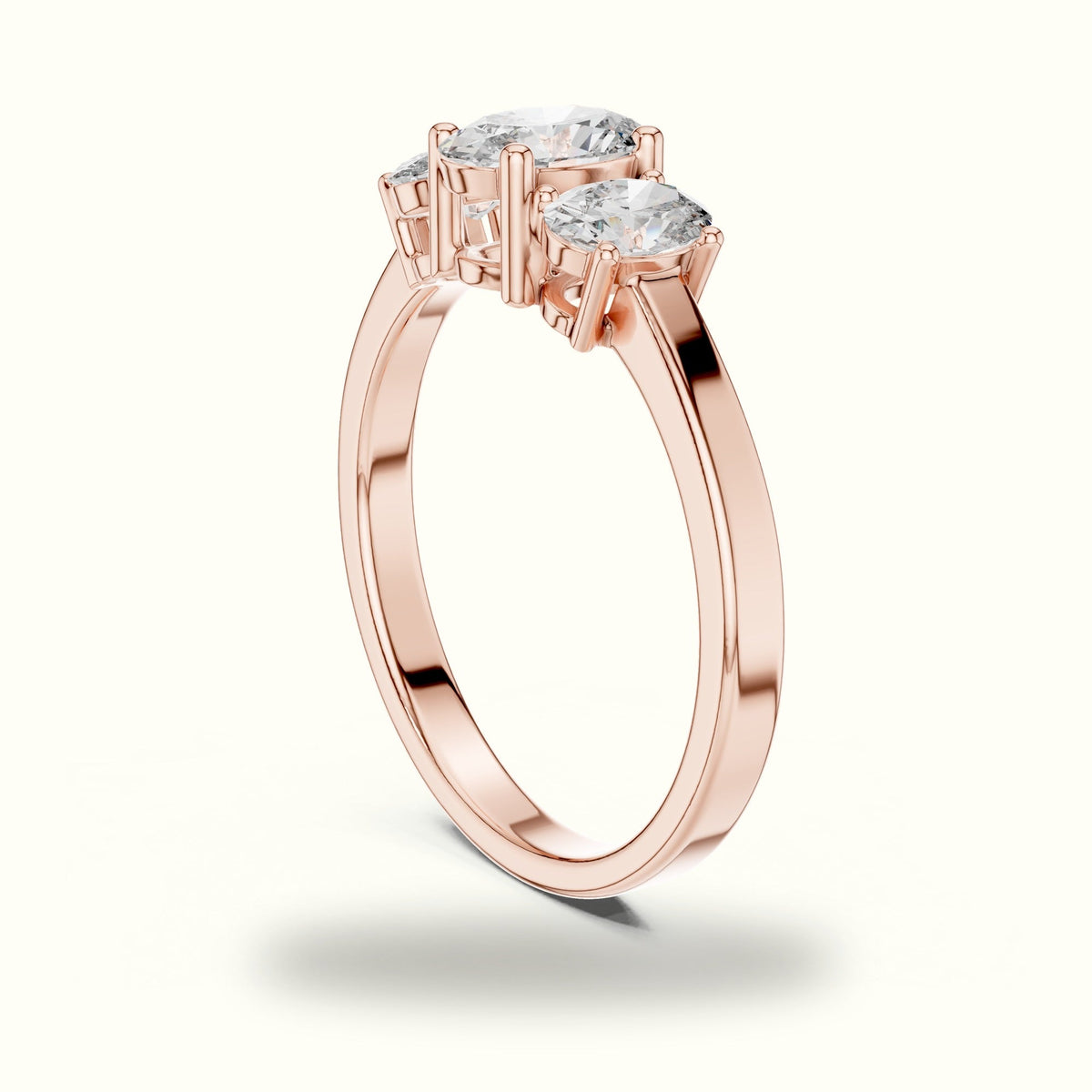 Oval Three-Stone Basket Lab-Grown Diamond Ring — Rose gold, view 1 | Crystal N Cuts
