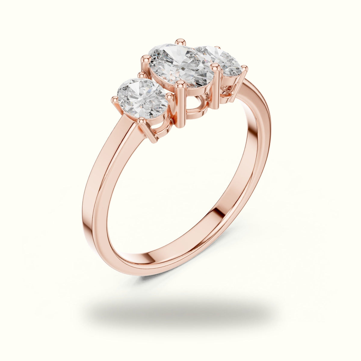Oval Three-Stone Basket Lab-Grown Diamond Ring — Rose gold, view 2 | Crystal N Cuts
