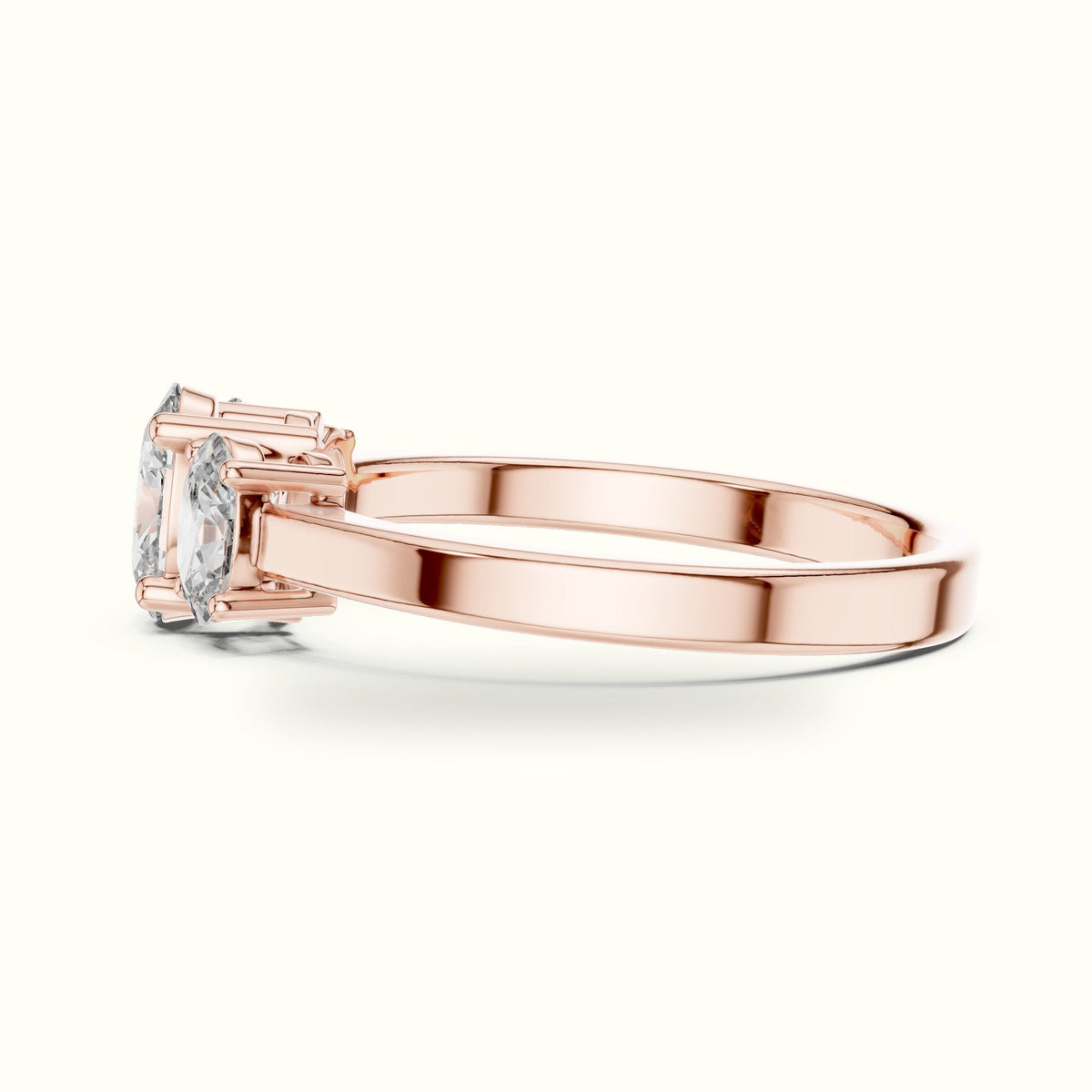 Oval Three-Stone Basket Lab-Grown Diamond Ring — Rose gold, view 3 | Crystal N Cuts