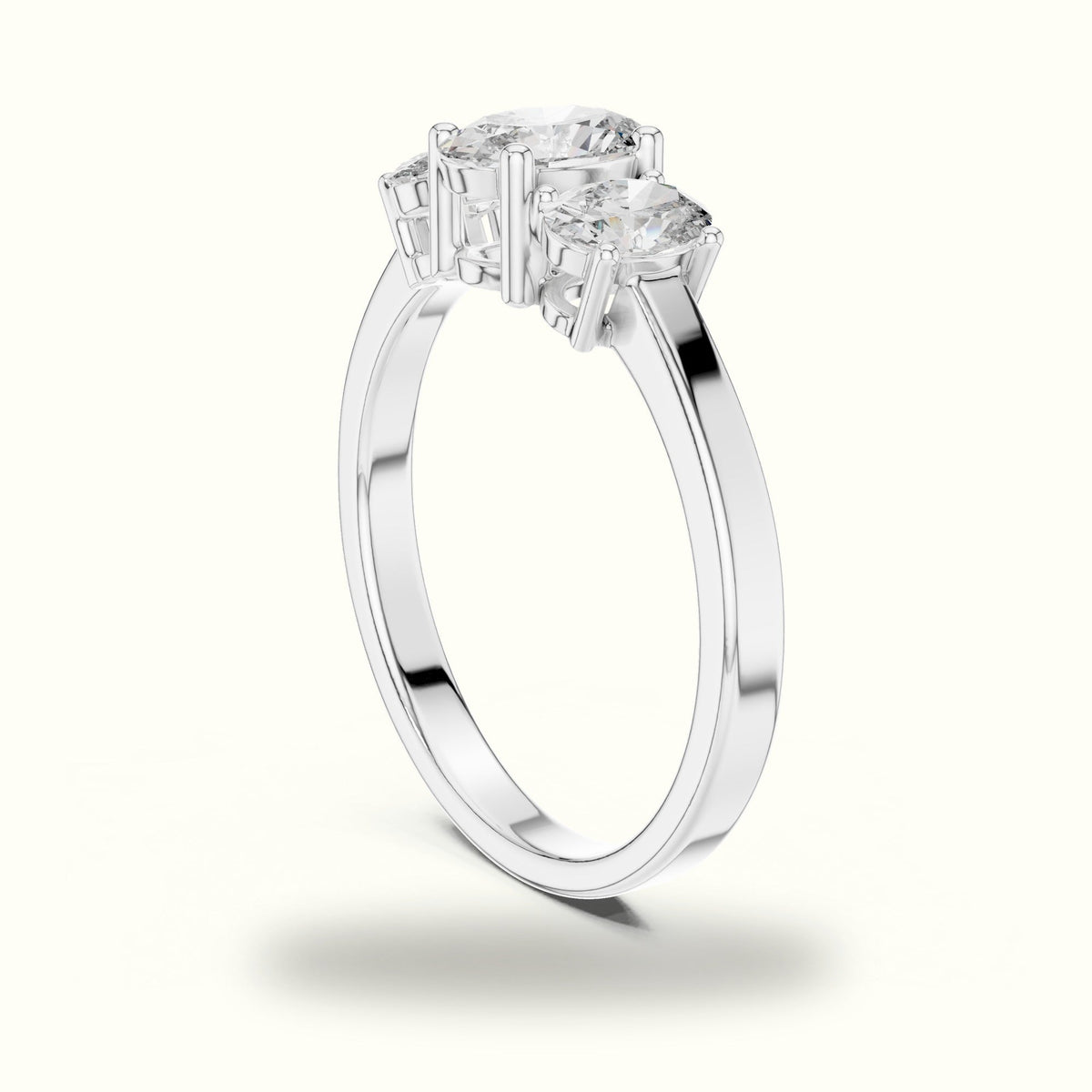 Oval Three-Stone Basket Lab-Grown Diamond Ring — White gold, view 1 | Crystal N Cuts