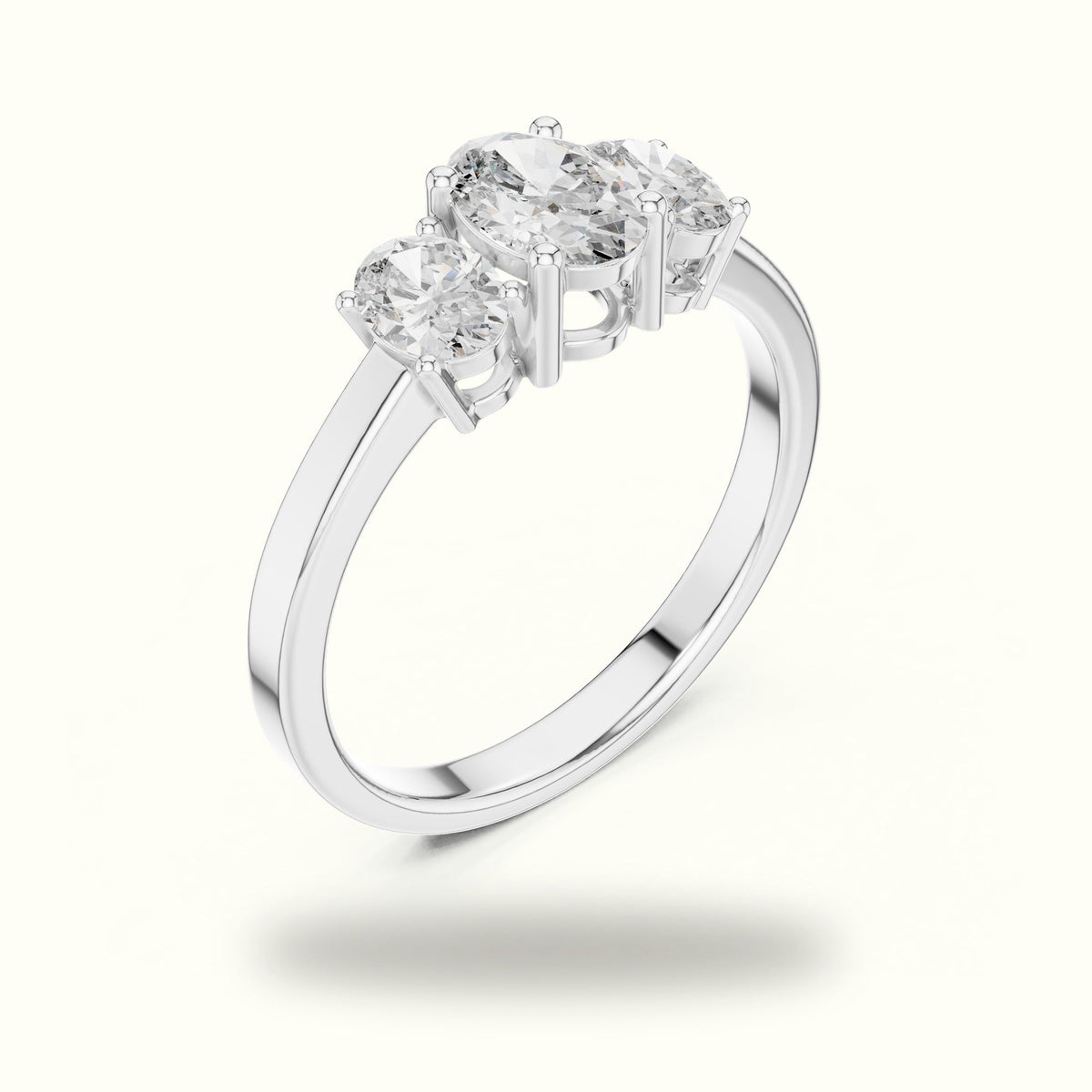 Oval Three-Stone Basket Lab-Grown Diamond Ring — White gold, view 2 | Crystal N Cuts