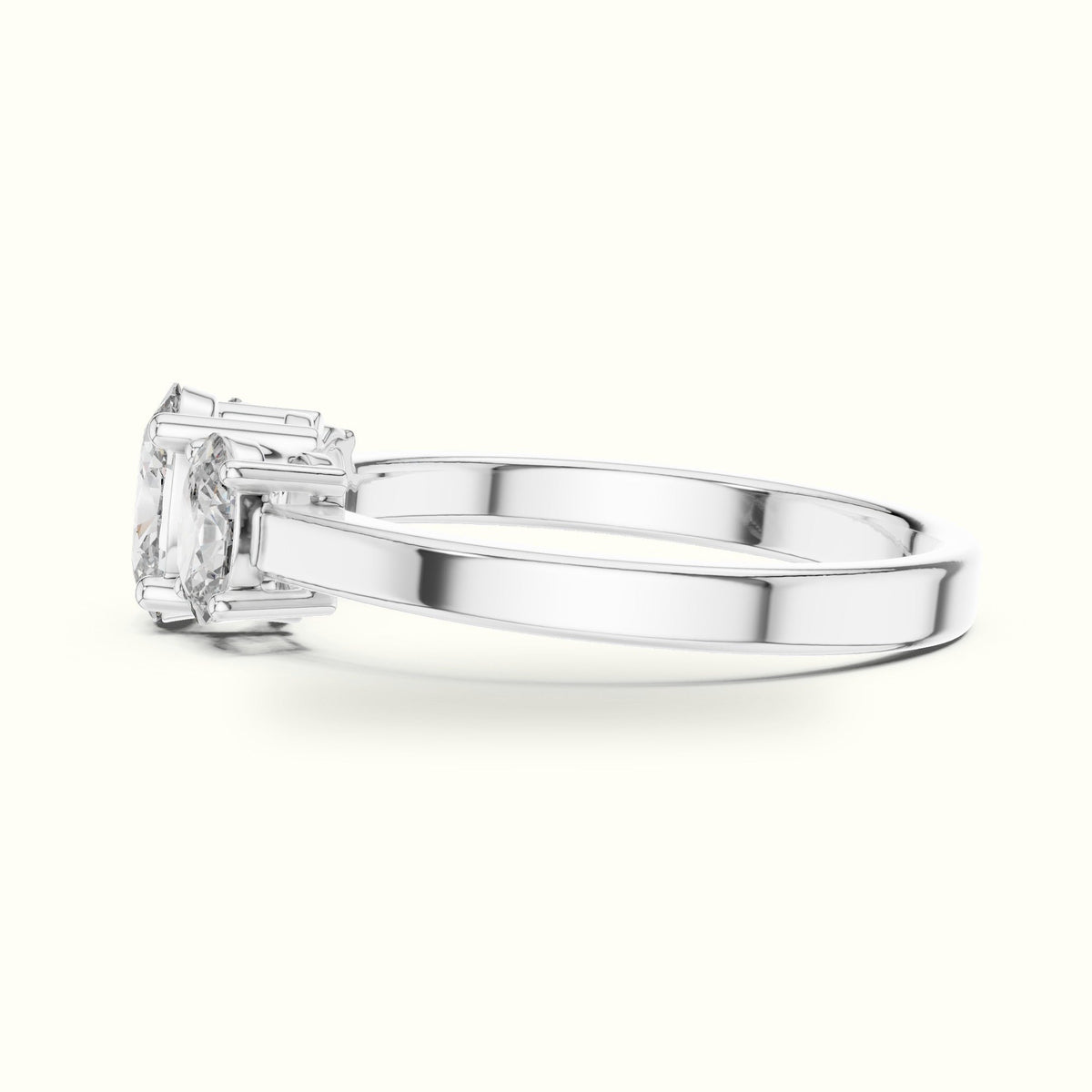 Oval Three-Stone Basket Lab-Grown Diamond Ring — White gold, view 3 | Crystal N Cuts