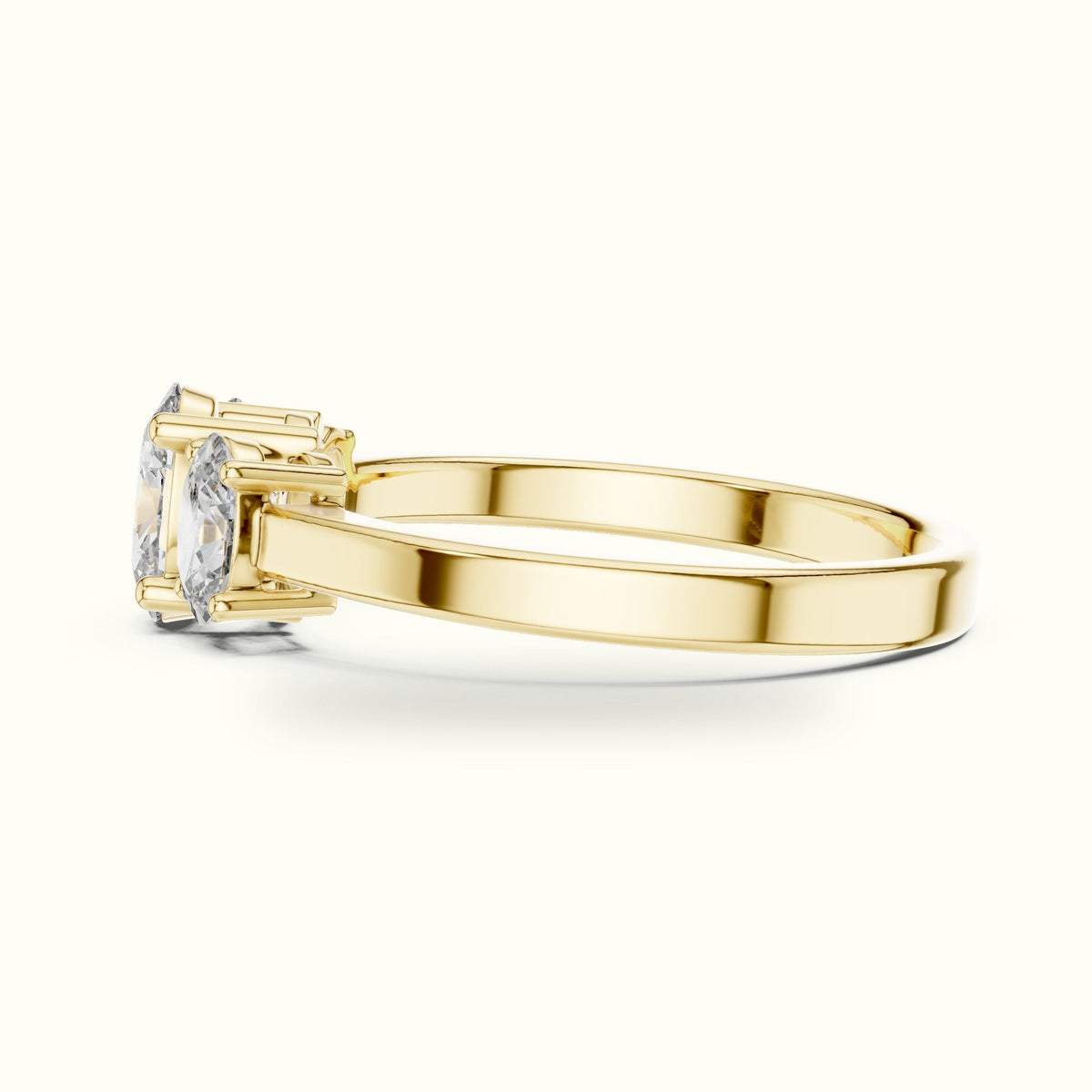 Oval Three-Stone Basket Lab-Grown Diamond Ring — Yellow gold, view 3 | Crystal N Cuts